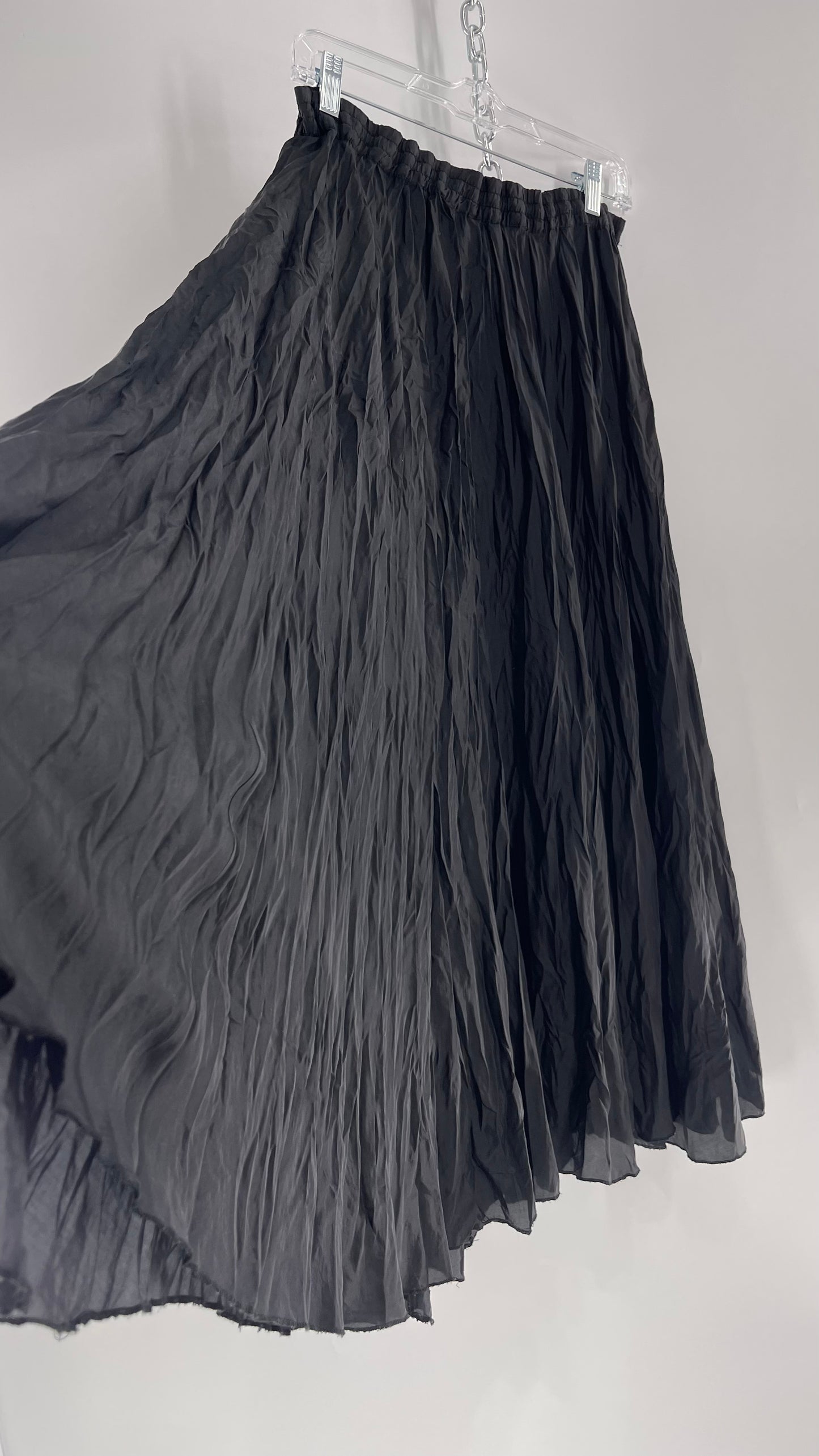 Vintage Adrian Jordan Black Full Length Crinkle Skirt 100% Silk (18/20)