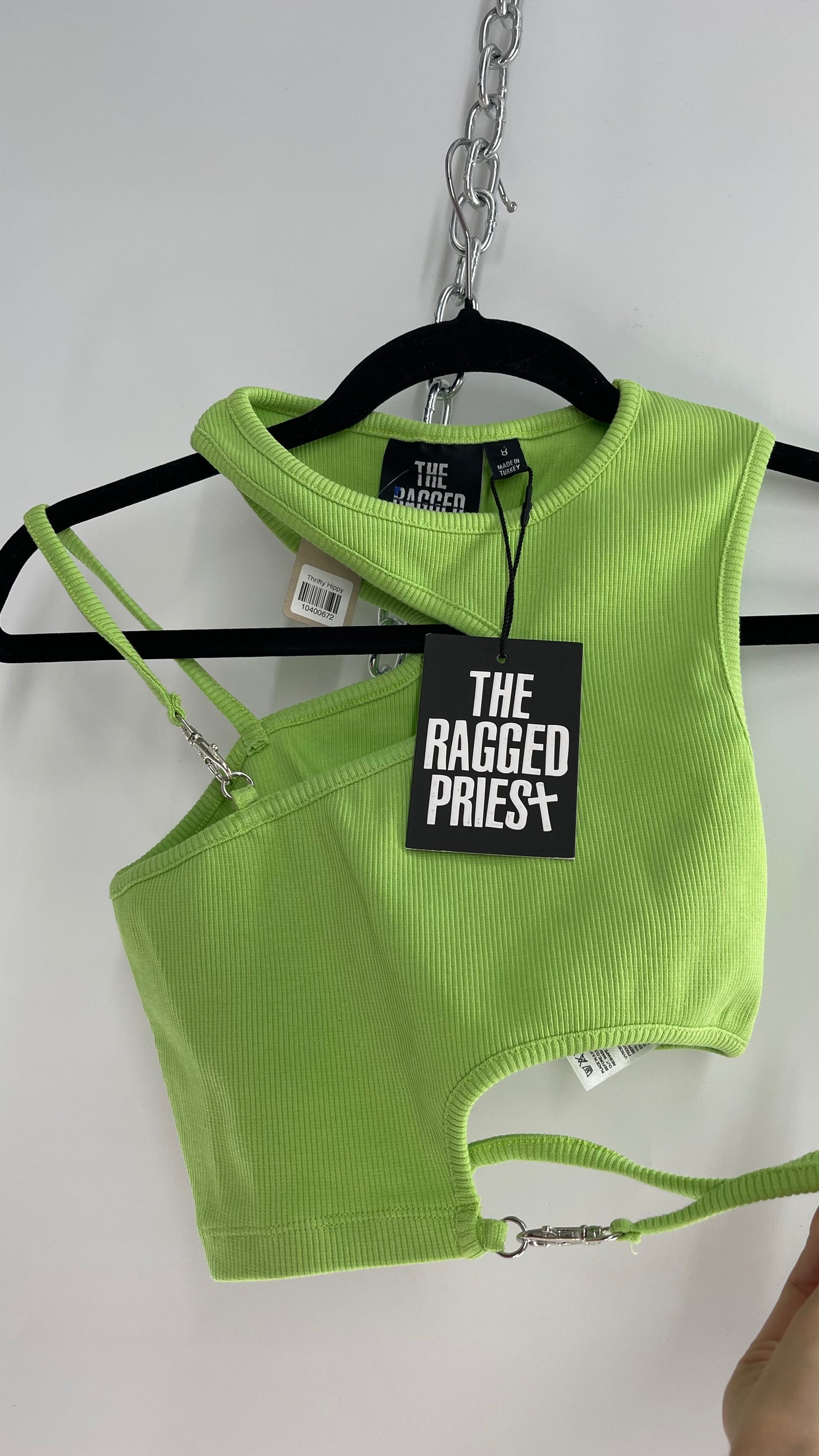 The Ragged Priest Neon Green Cut Out, Strappy Tank with Tags Attached and Metal Hardware (8)