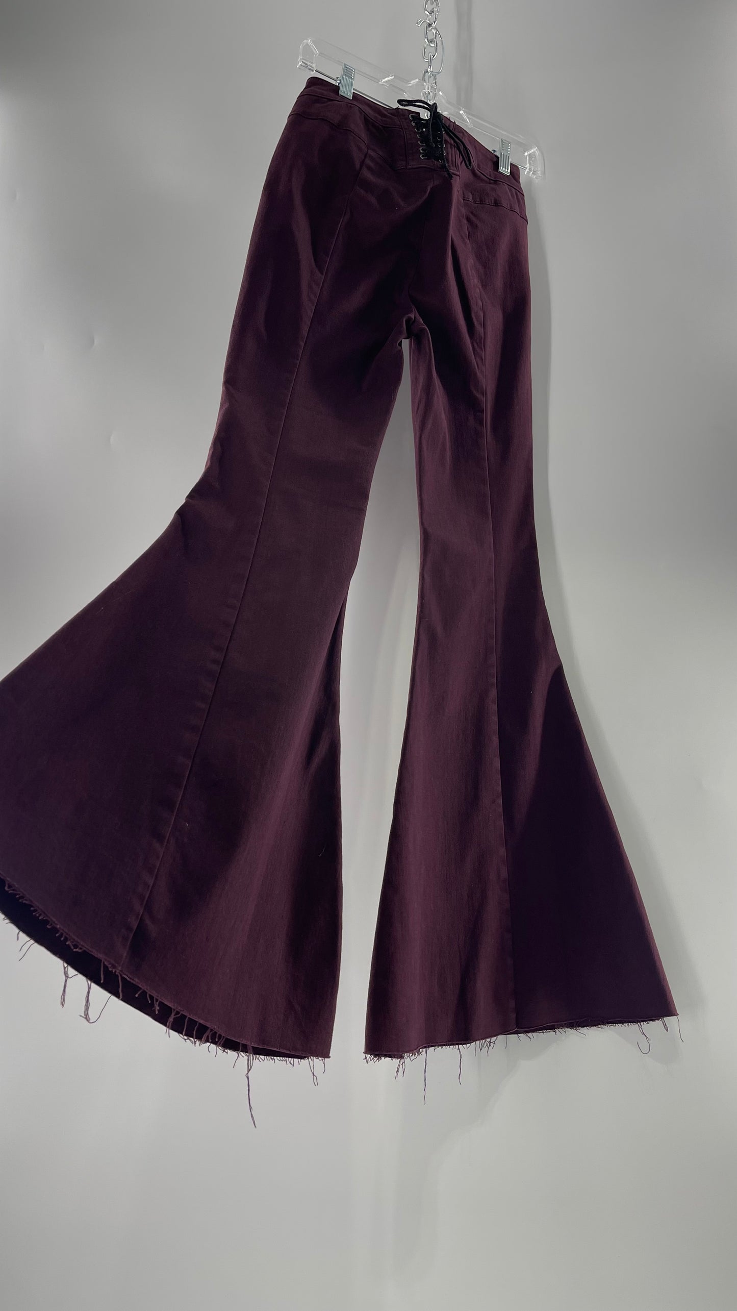 Free People Maroon Flare Raw Cut Hem Jeans (Size 26)