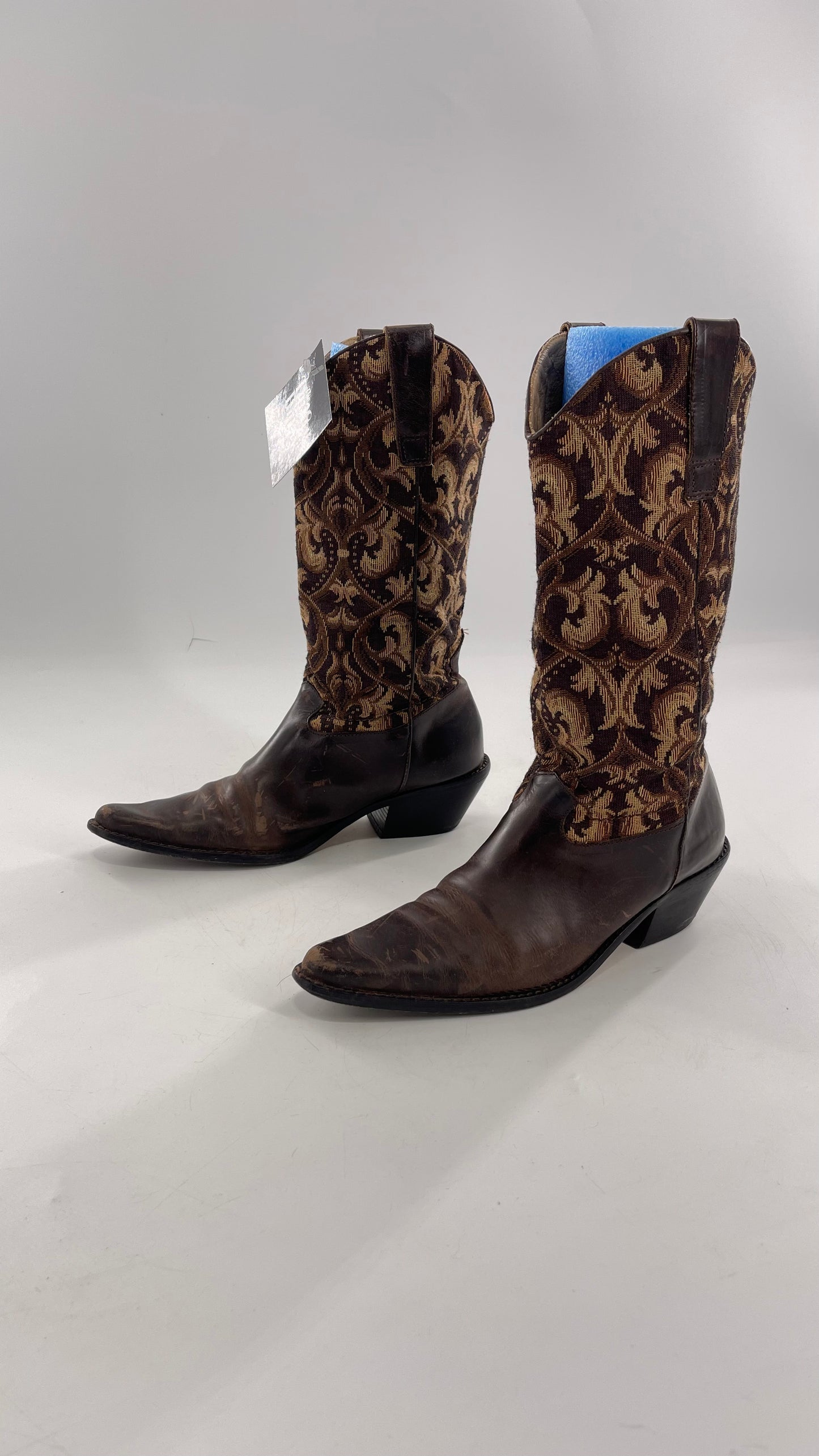 Vintage Matisse Brown Leather Tapestry Cowboy Boot (8.5)