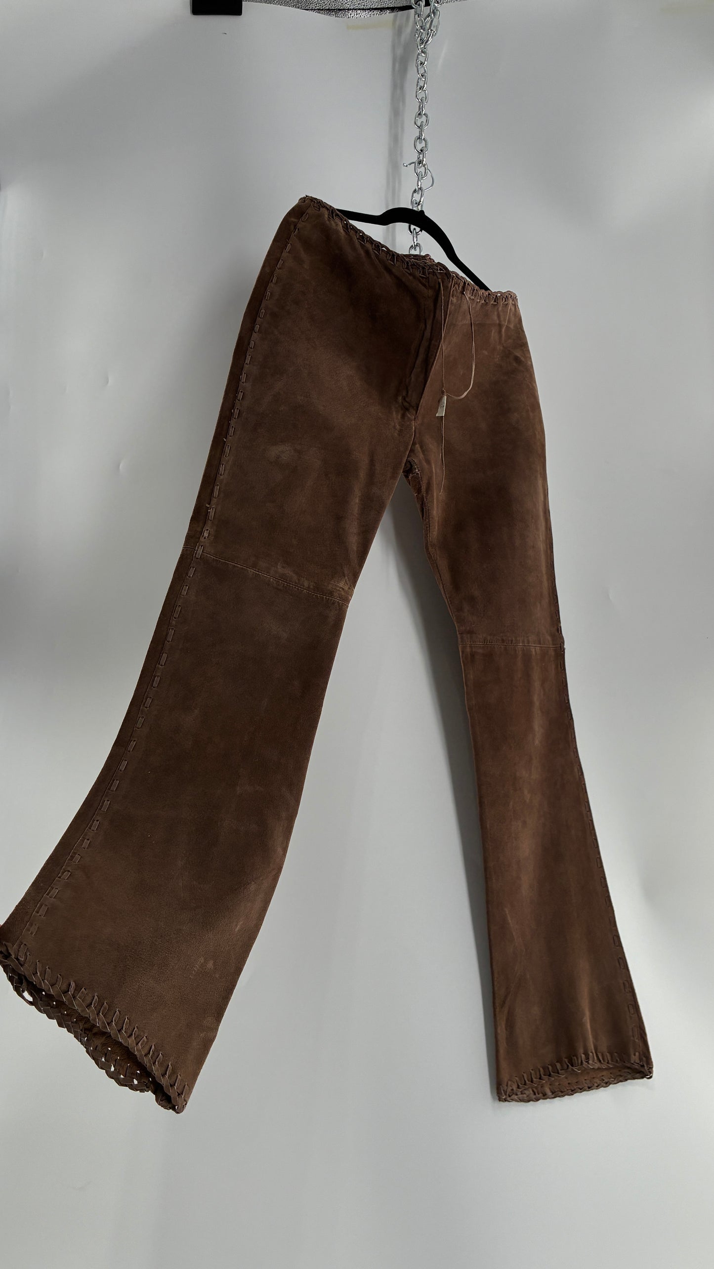 Vintage SWEET ROMEO Suede Leather Stitch Side, Braided Hem Pants (10)