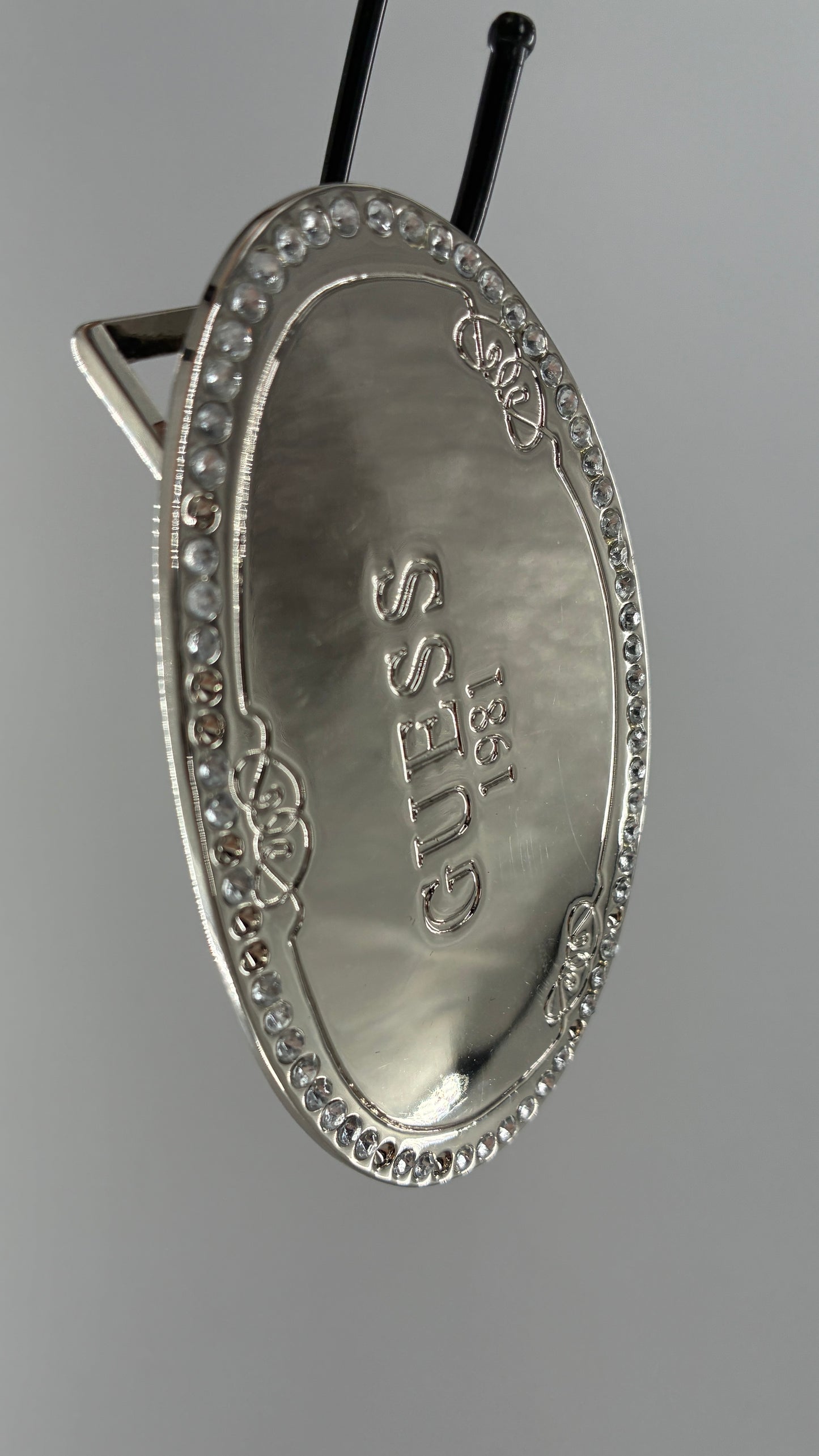 GUESS 1981 Oversized Silver Metal Buckle with Rhinestones