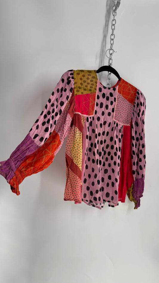 BL^NK Mixed Pattern Warm Toned Blouse (Petite Small)