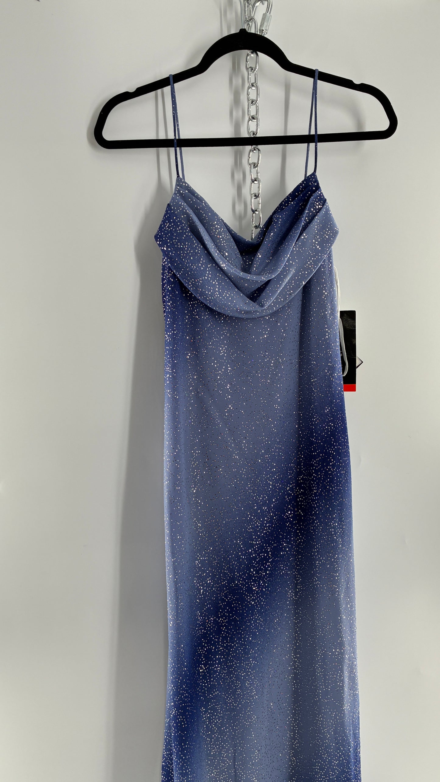 Deadstock Vintage ONYX Blue Iridescent Glitter Sparkle Draped Bust Gown (14)