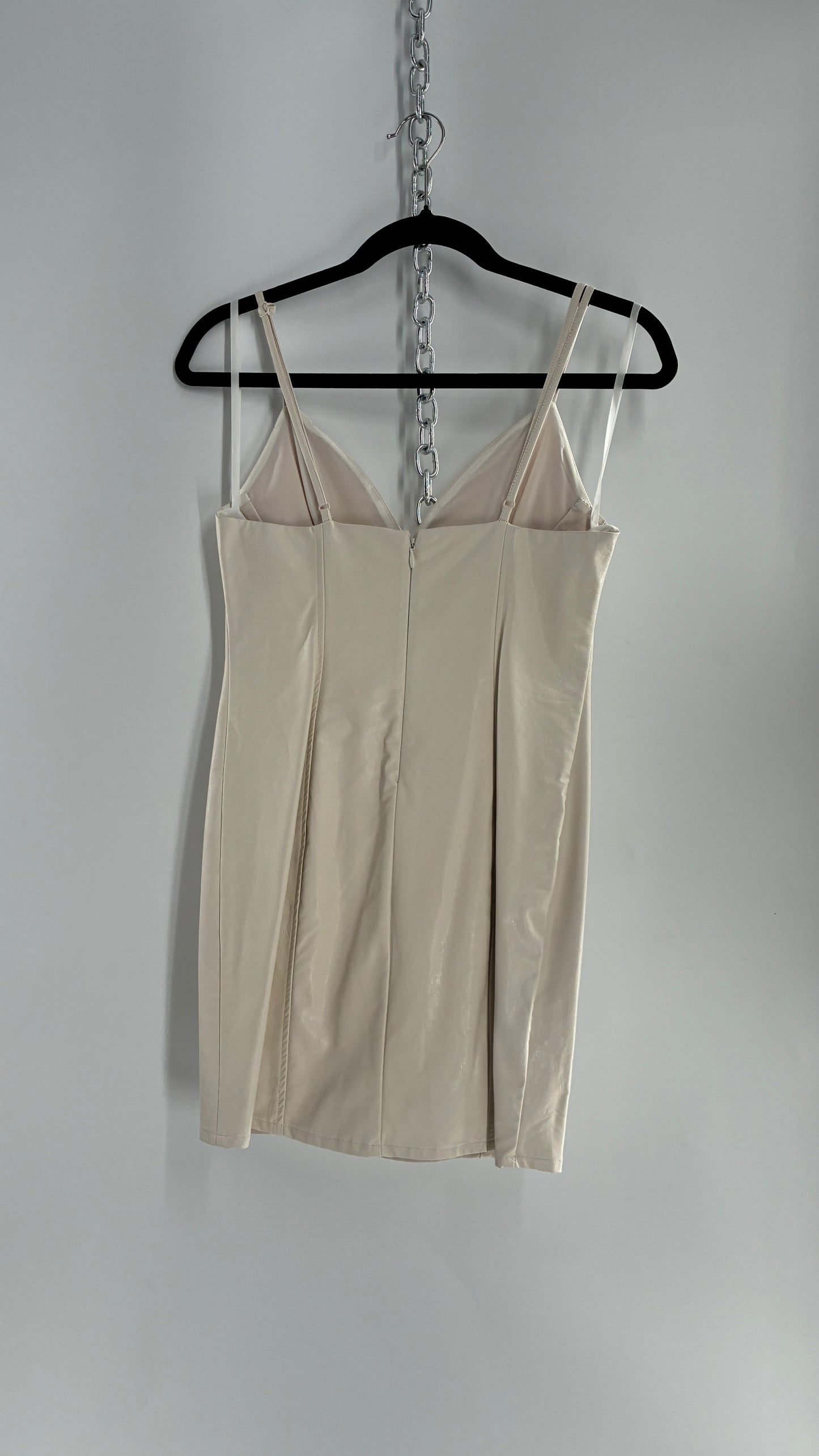 Super Down Vegan White Leather Camisole Mini Dress with Triangle Cups (XS)