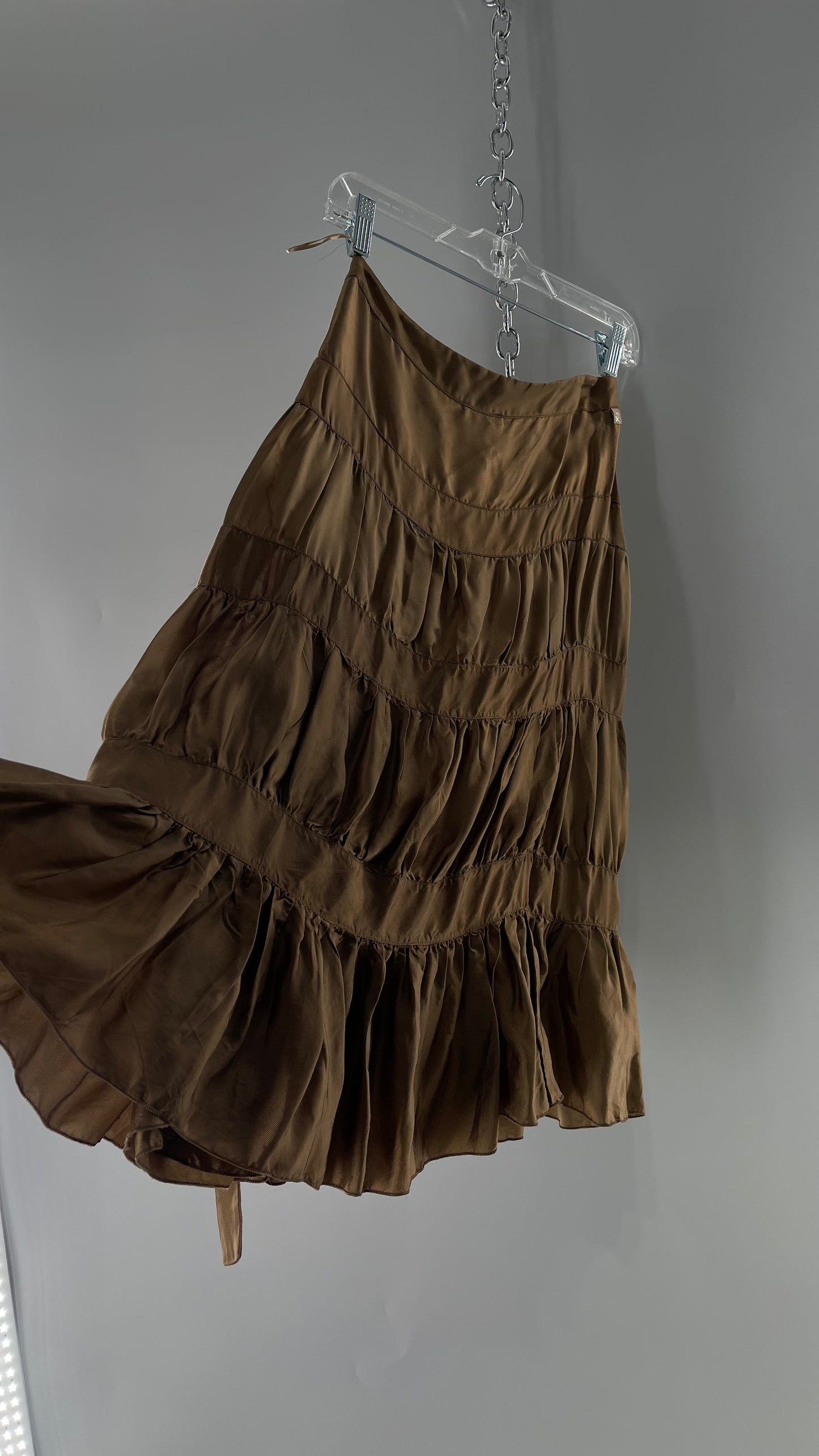 Ysatis Greece Bronze Metallic Fabric Skirt with Dainty Feminine Bow Detailing on Side (1)
