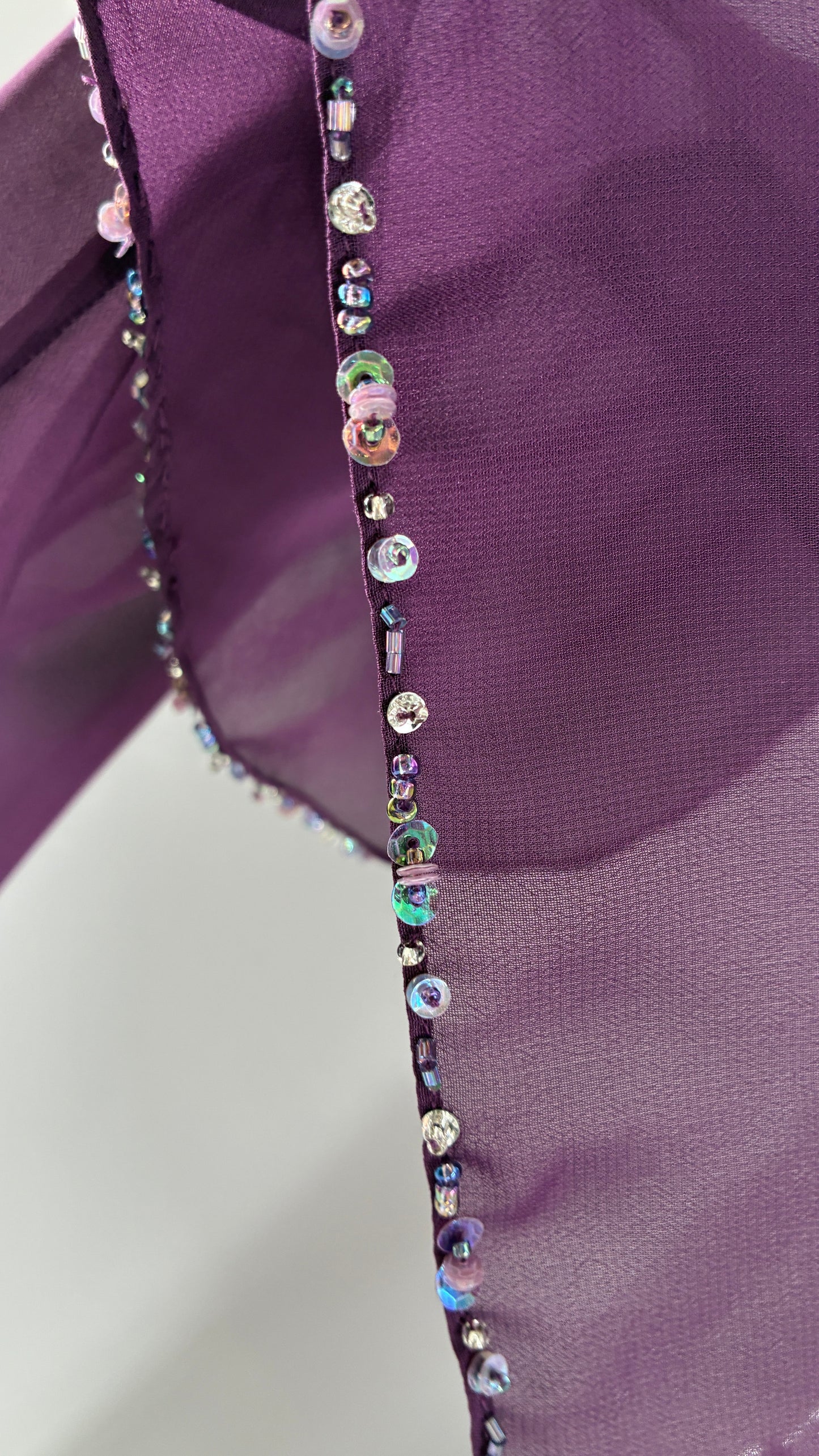 Vintage 1990s Purple Sheer Shrug with Iridescent Beaded Cuffs and Hem (M/L)