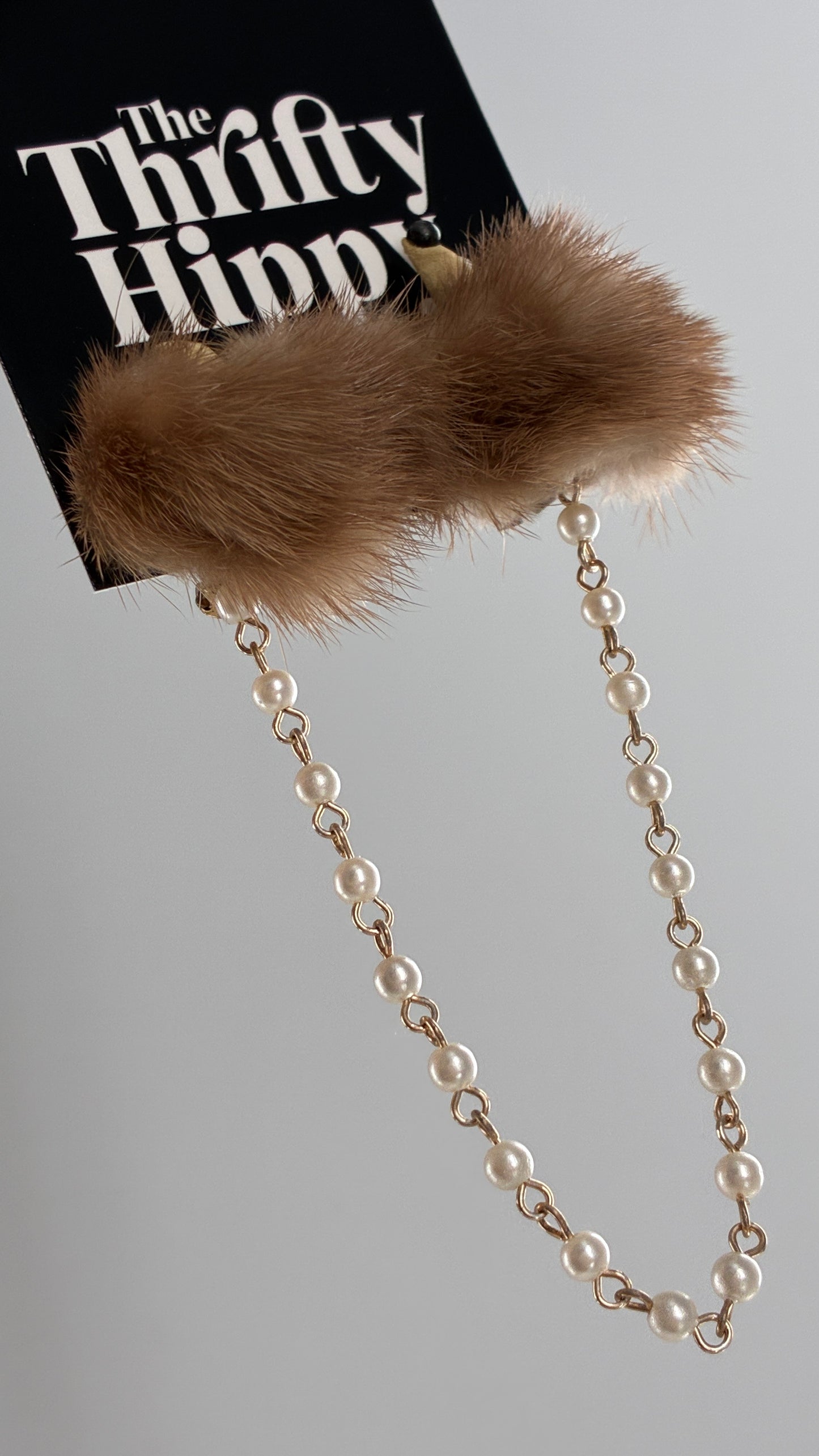 Vintage Real Fur Critter Collar Clips with Pearl Beading