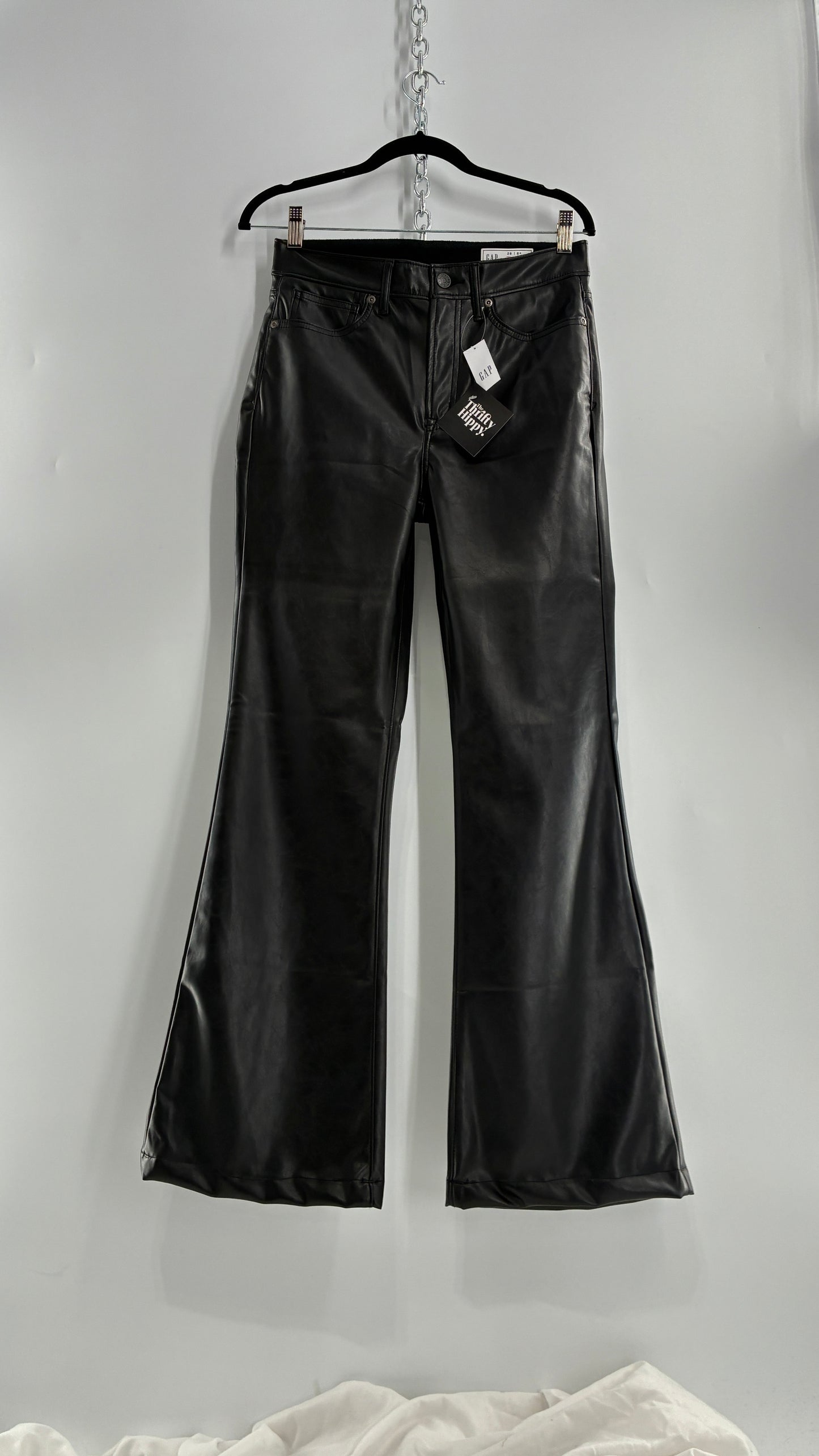 GAP Black Vegan Leather Flared Pants with Tags Attached (28/6R)