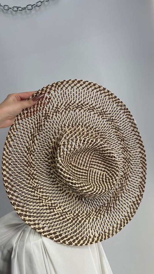 Anthropologie Four Buttons by San Diego Hat Co Brown and Beige Straw Sun Hat