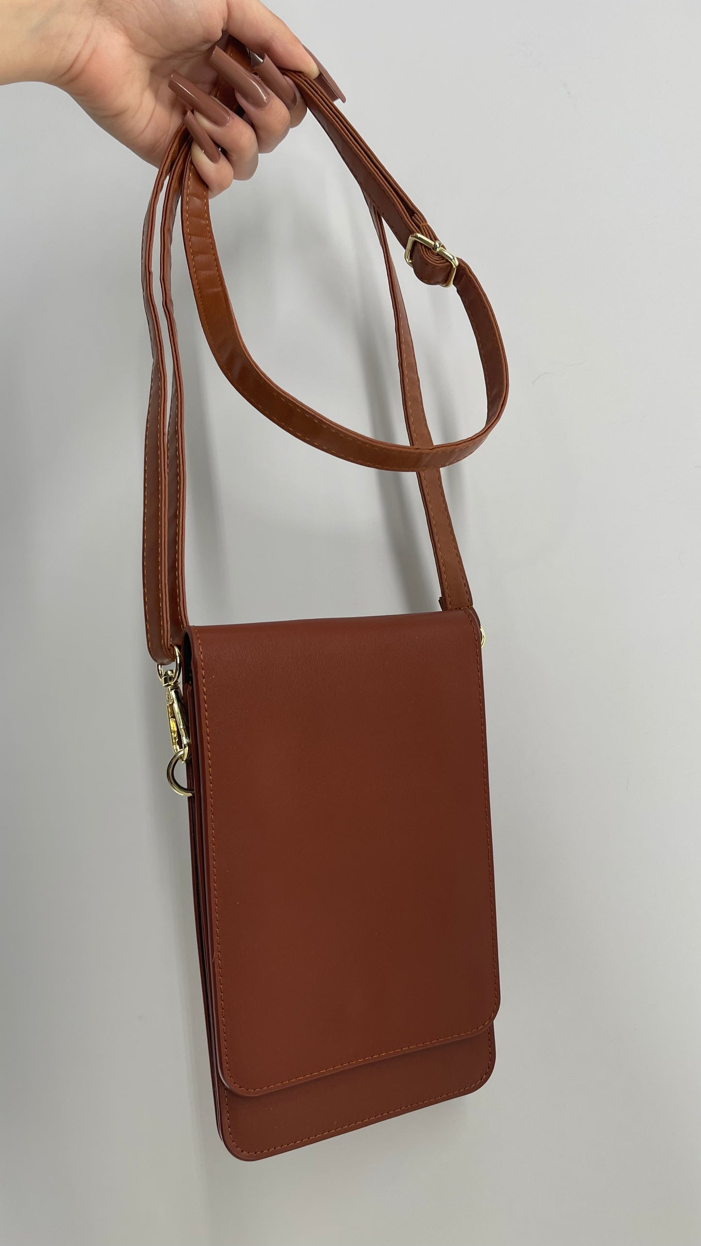 Free People Leather Brown Phone Purse with Card Slits and ID Section