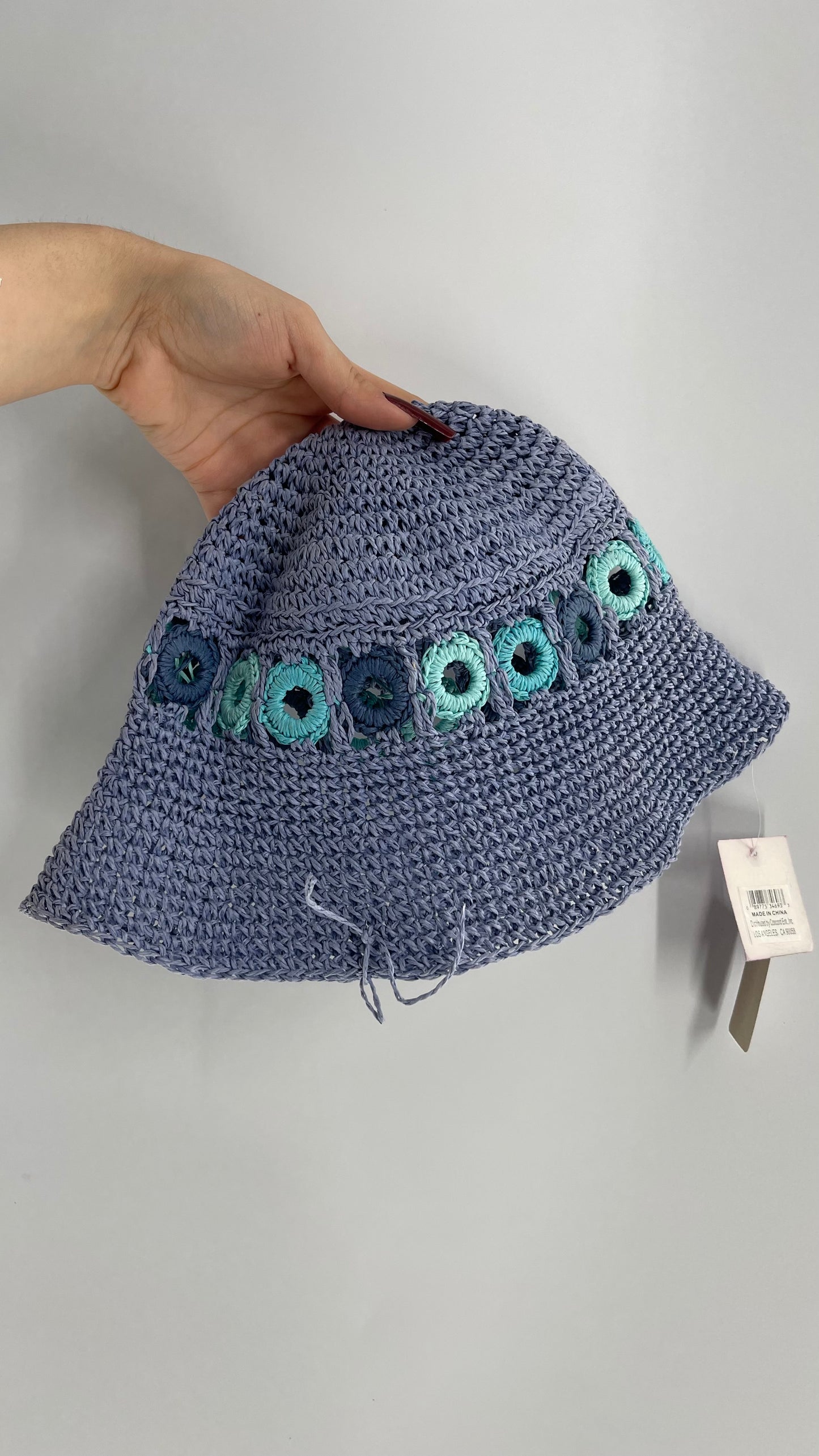 Deadstock Vintage Periwinkle Straw Bucket Hat with Tags Attached