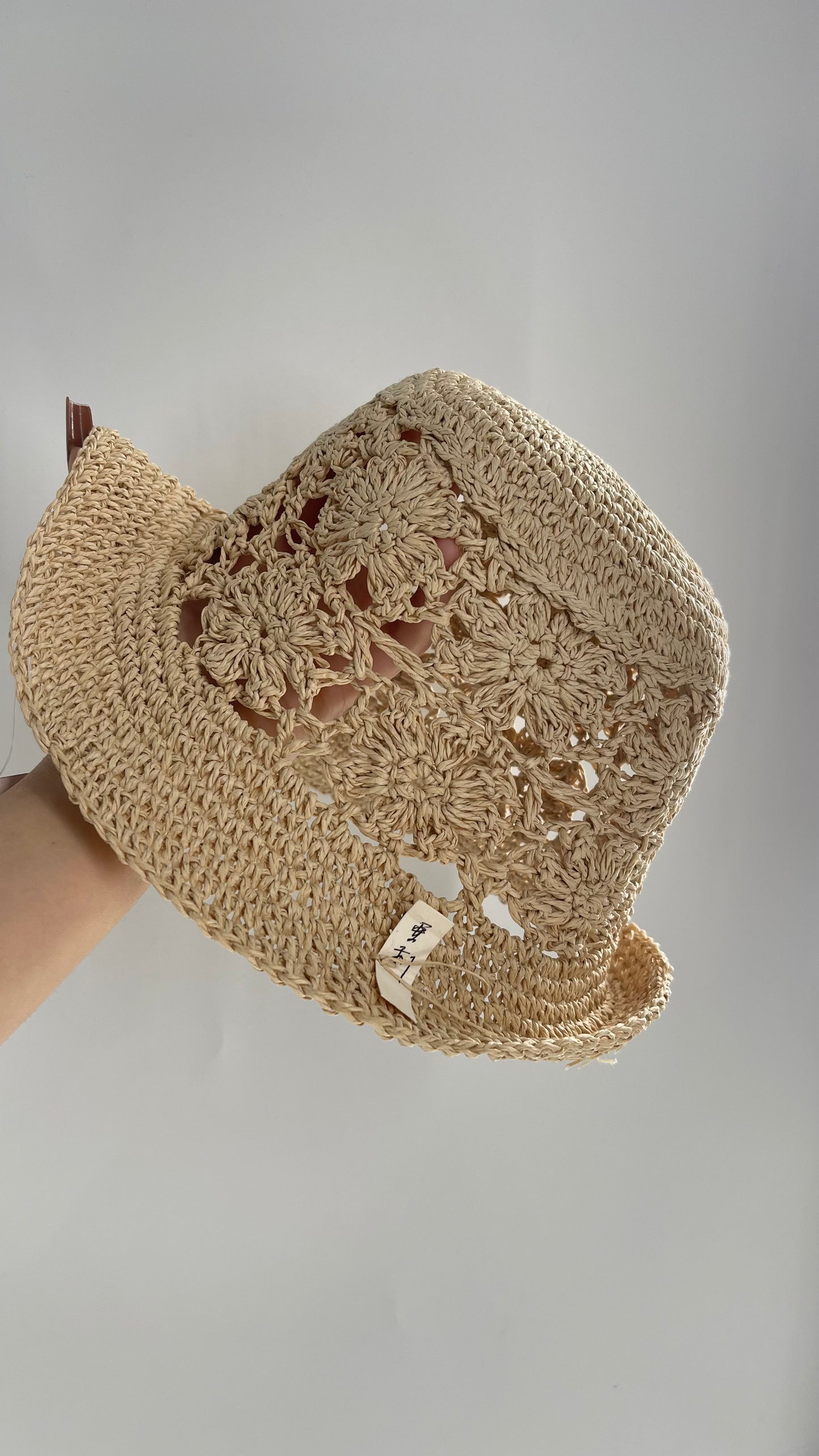 Deadstock Vintage Tan Crochet Straw Sun/Bucket Hat