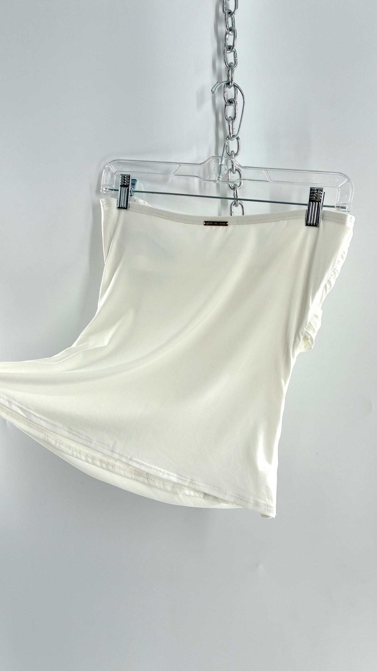 Michael Kors White Tube Top with Gold Underbust Chain Detail and Underwire Bra (Large)