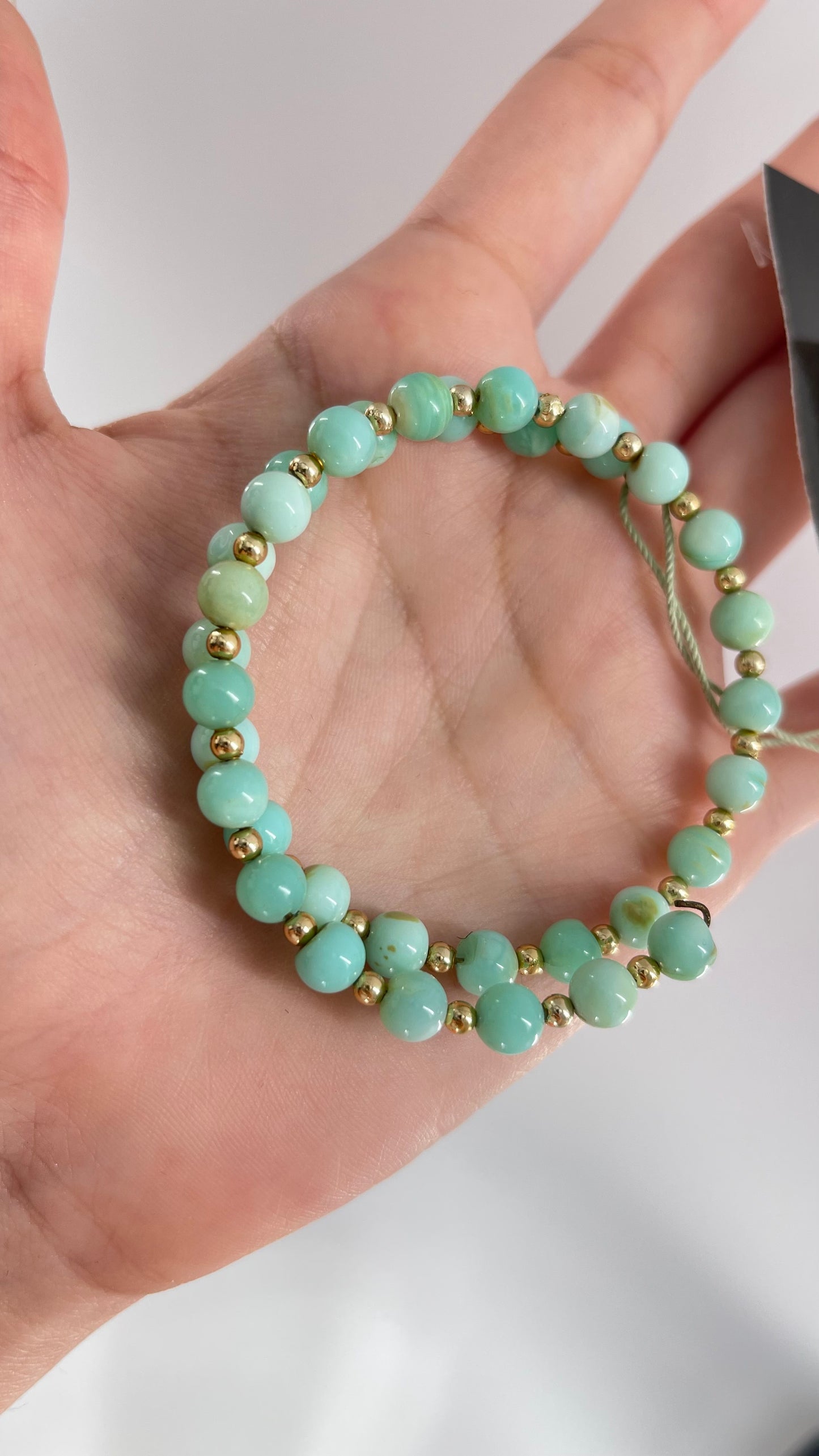 Vintage Blue Peruvian Opal Beads and Faux Gold Spacer Bangle