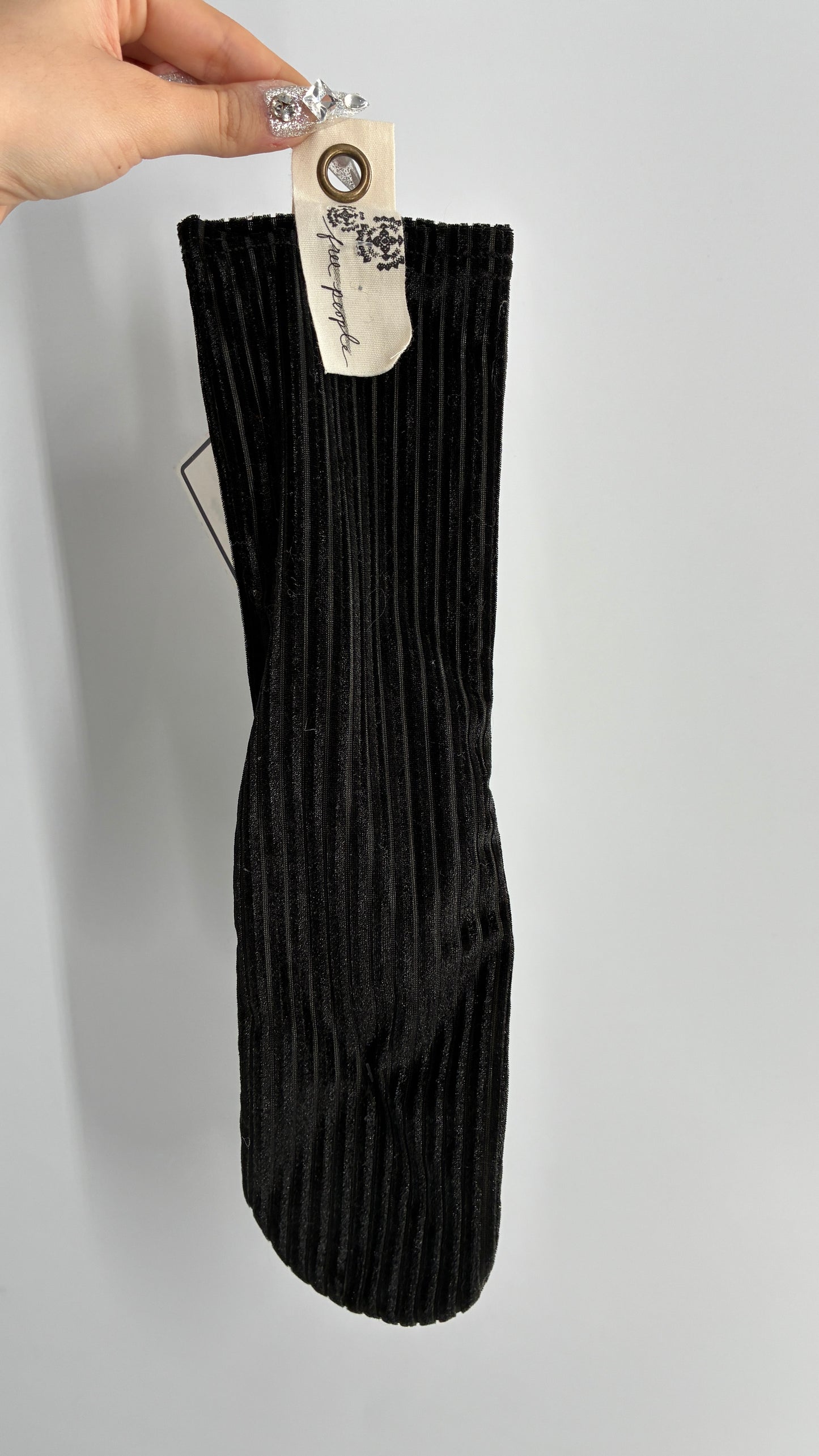 Free People Black Velour Ribbed Socks