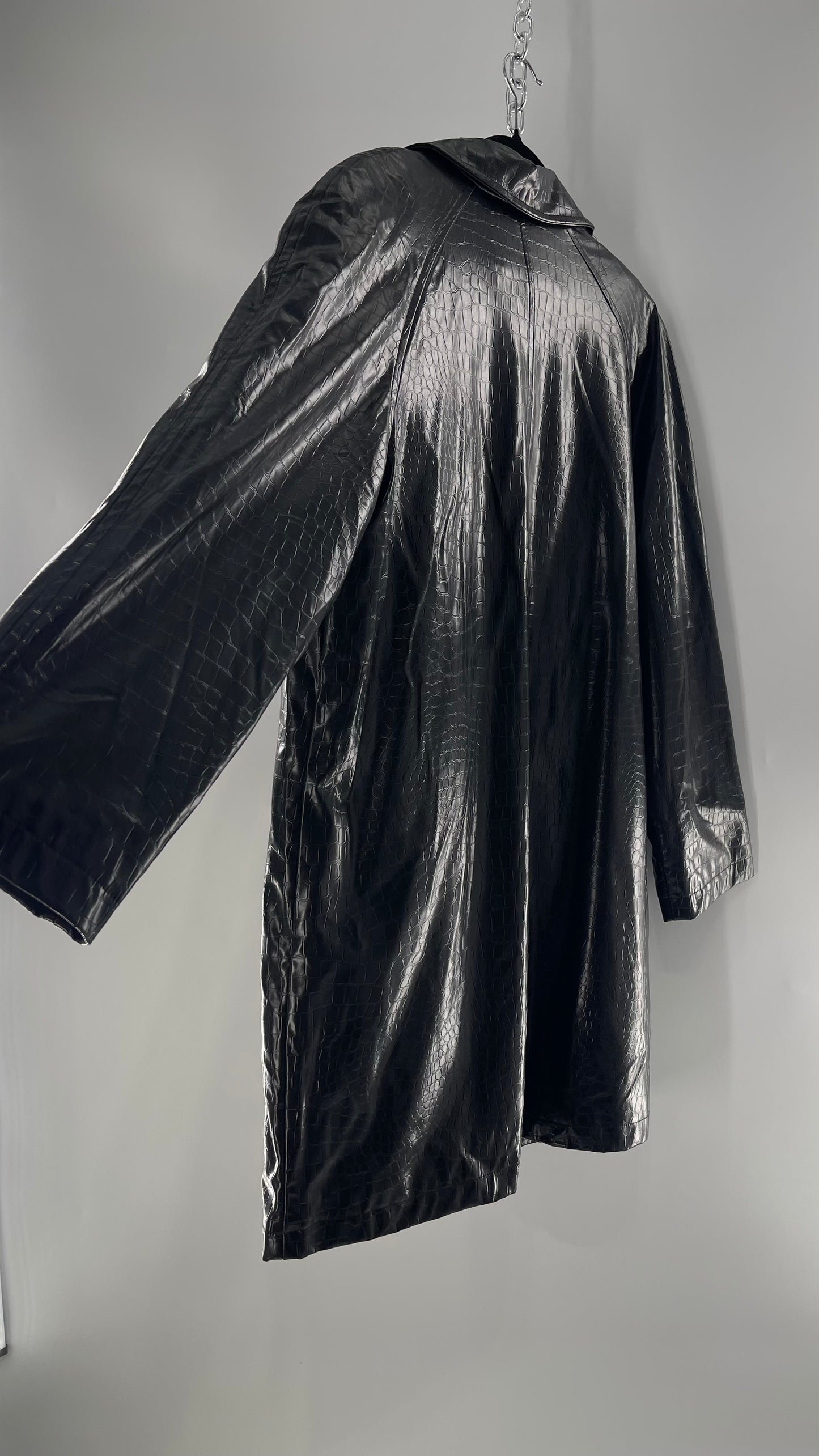 FU DA NEW YORK Black Crocodile Embossed Coat (C) (XL)