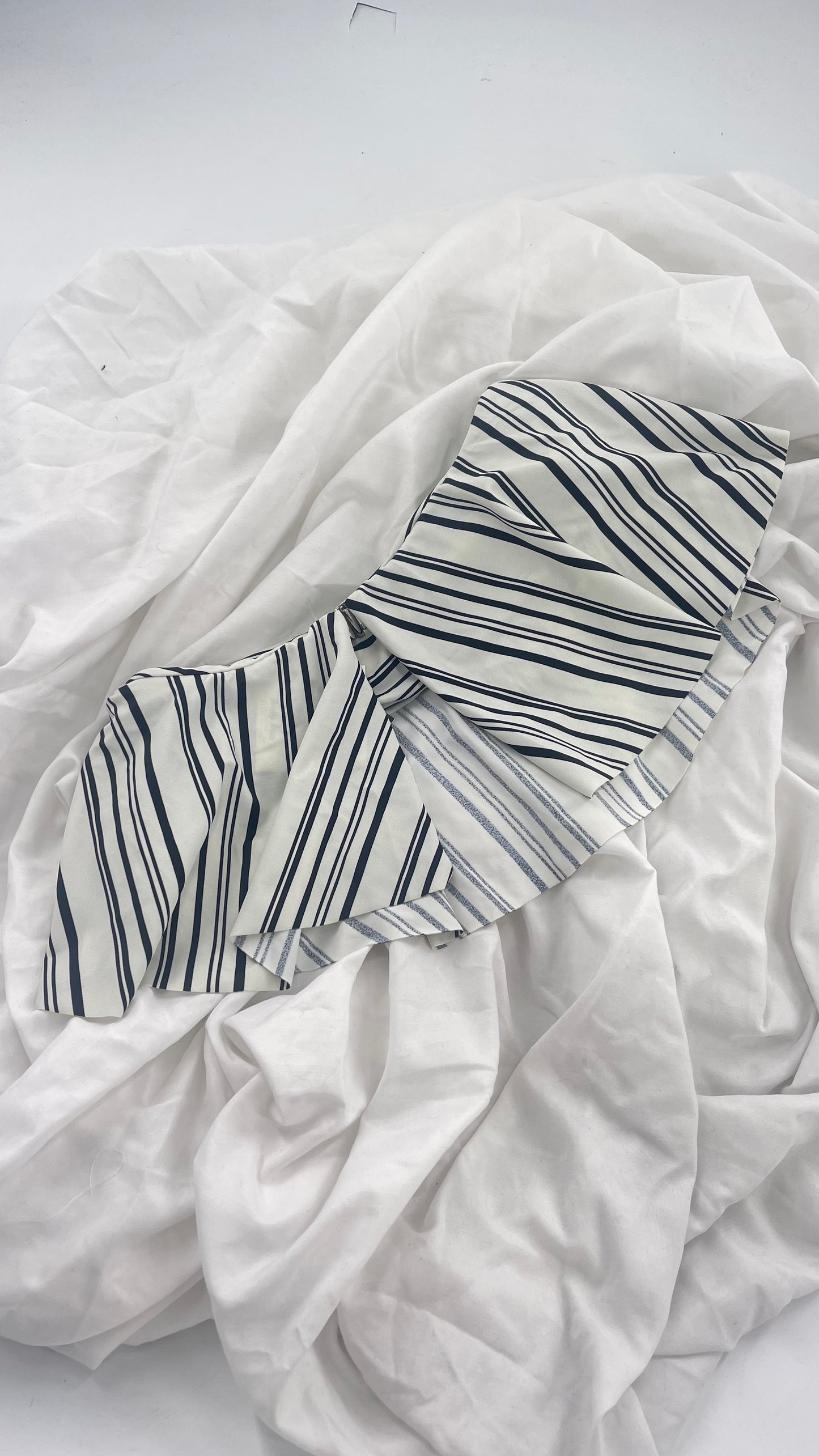 Anthropologie Citrine Made in Bali White/Black Striped Bandeau Swim Top with Ruffle (Small)
