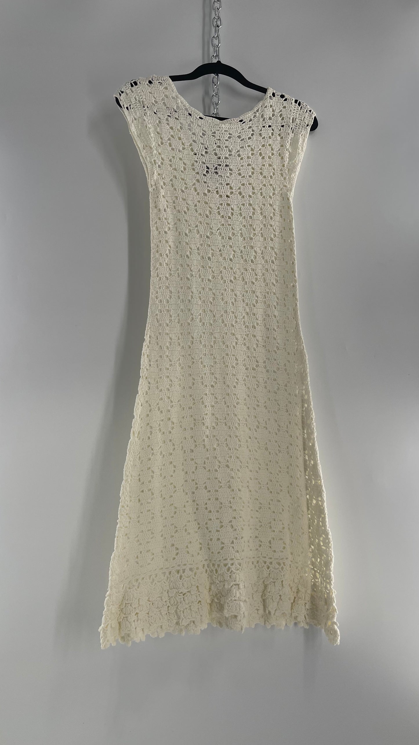 Anthropologie White Crochet Knit MIDI Dress with Tags Attached