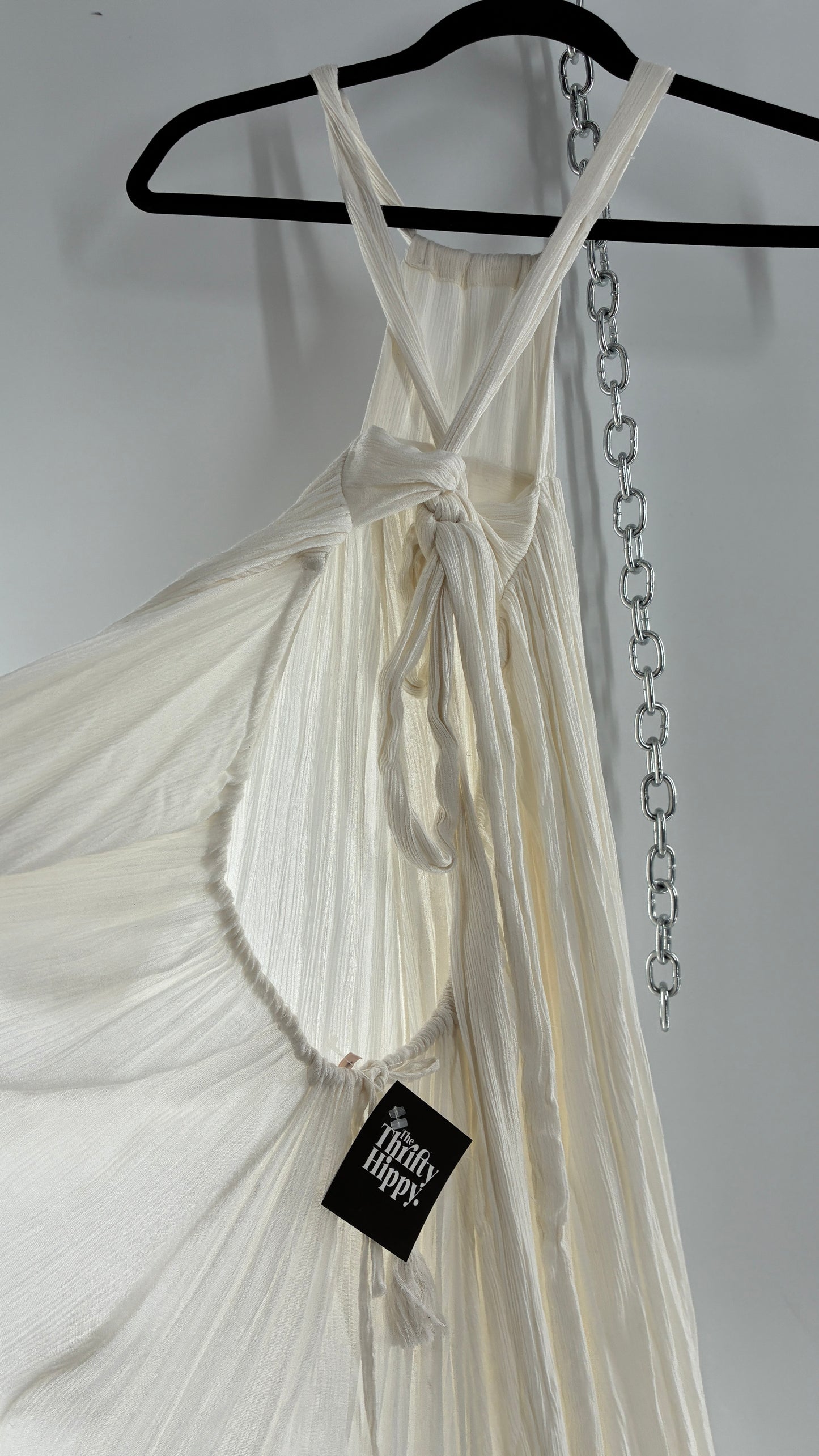 Free People White Voluminous Maxi Gown with Low Open Back (XS)
