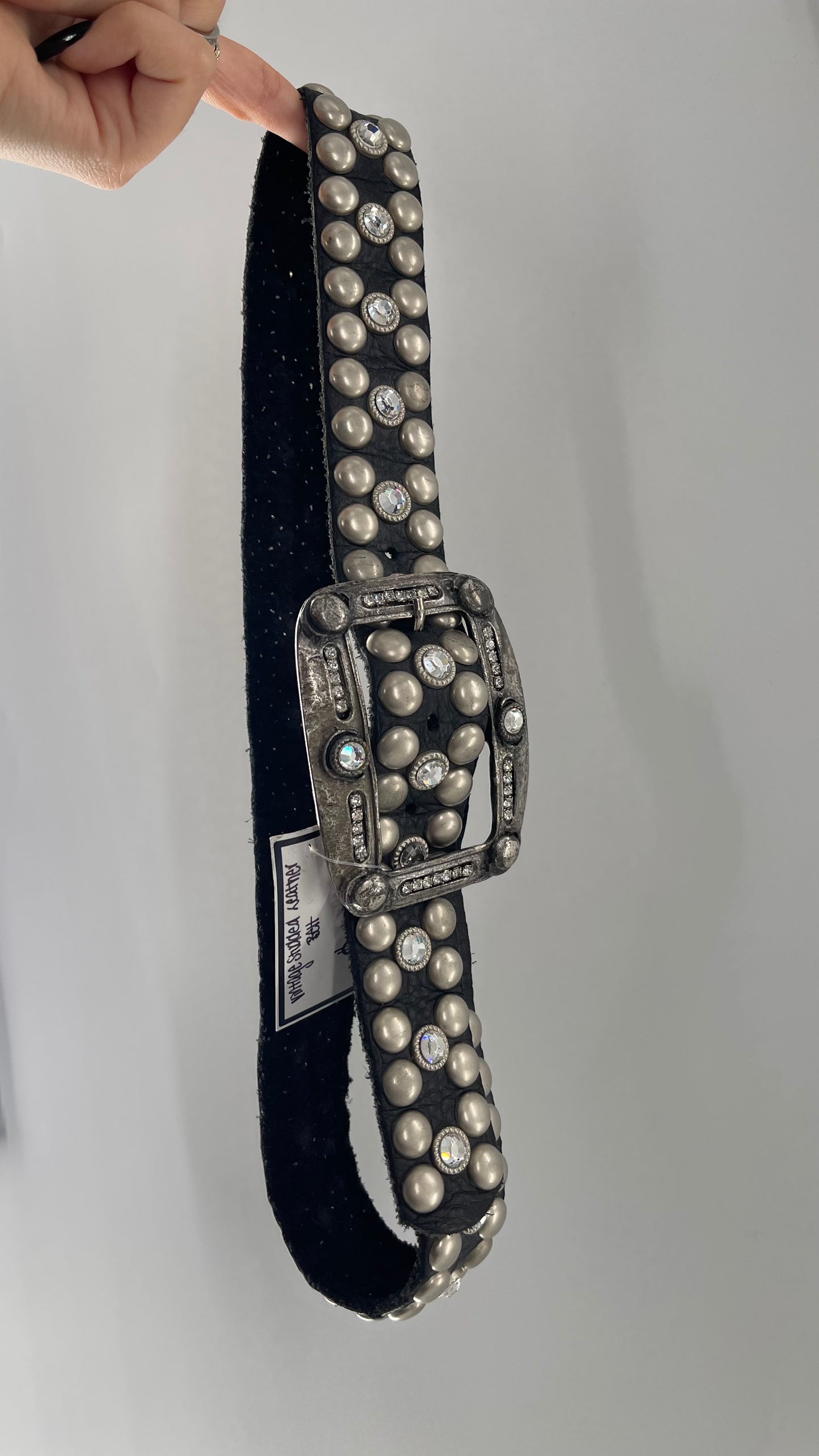 Vintage NEW Swarovski Crystal Iconic Cowboy Belt with Studded Leather Detailing (Small)