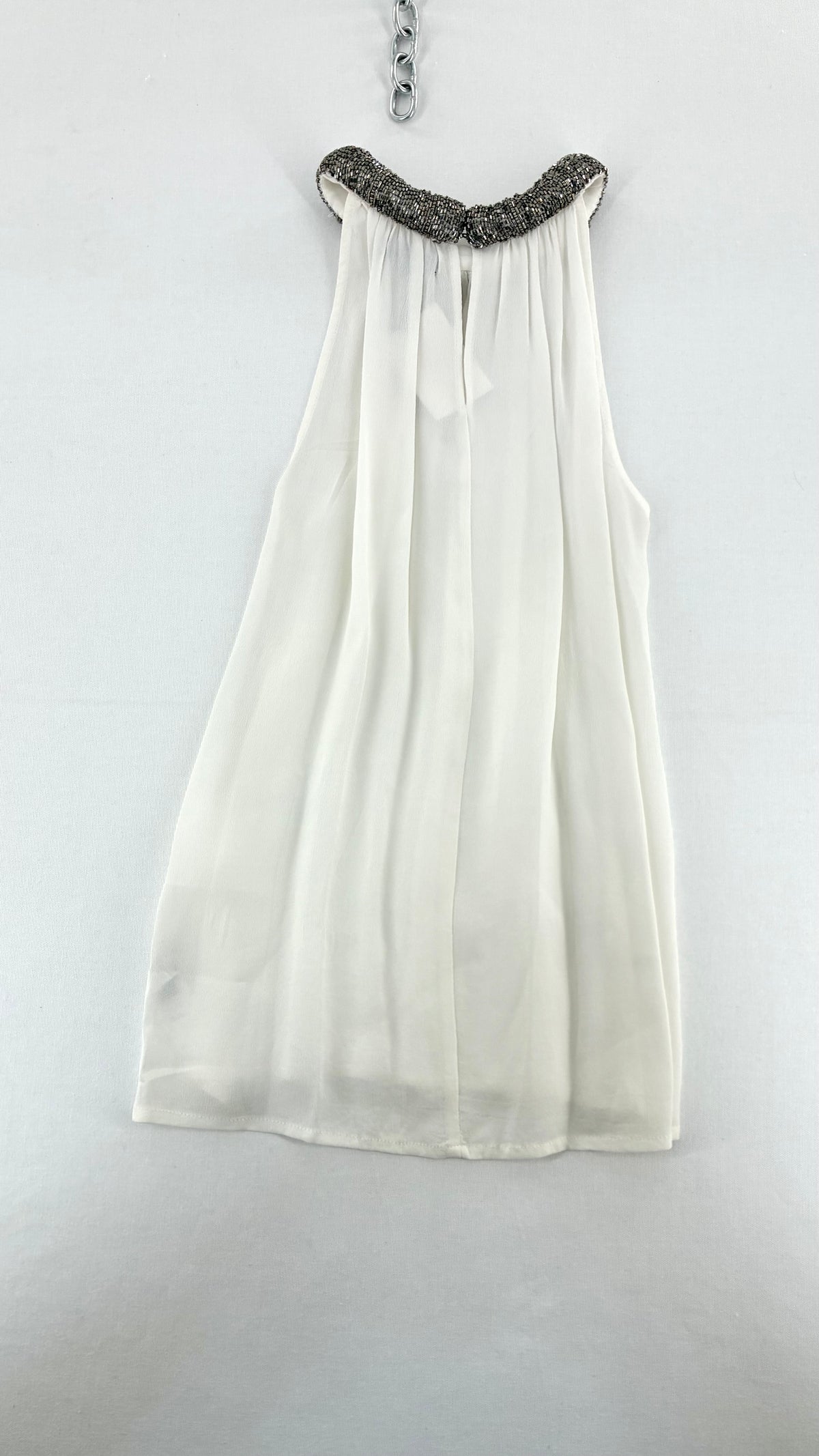 Deadstock Vintage ELOGY High Neck Draping White Top with Gunmetal Beaded Choker Neckline and Tags (Small)