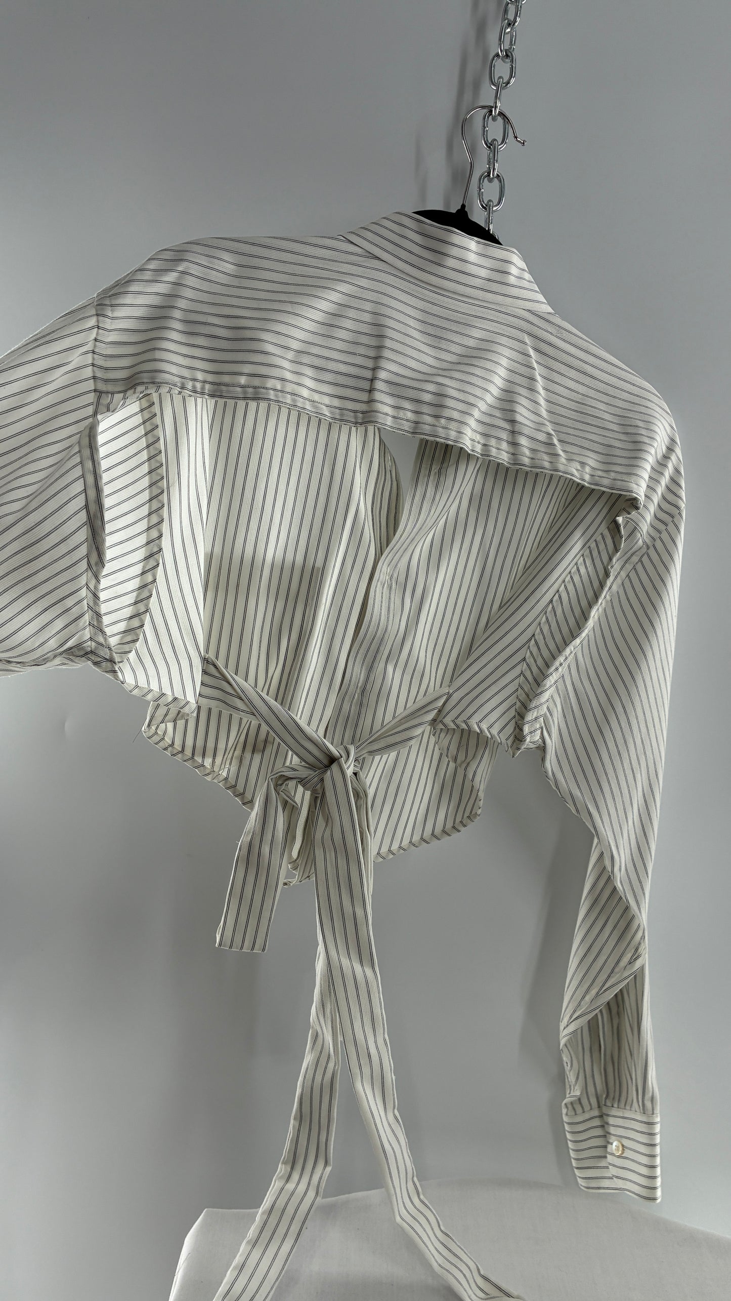 Vintage CALVIN KLEIN Reworked Button Front Backless White Striped Blouse (One Size)