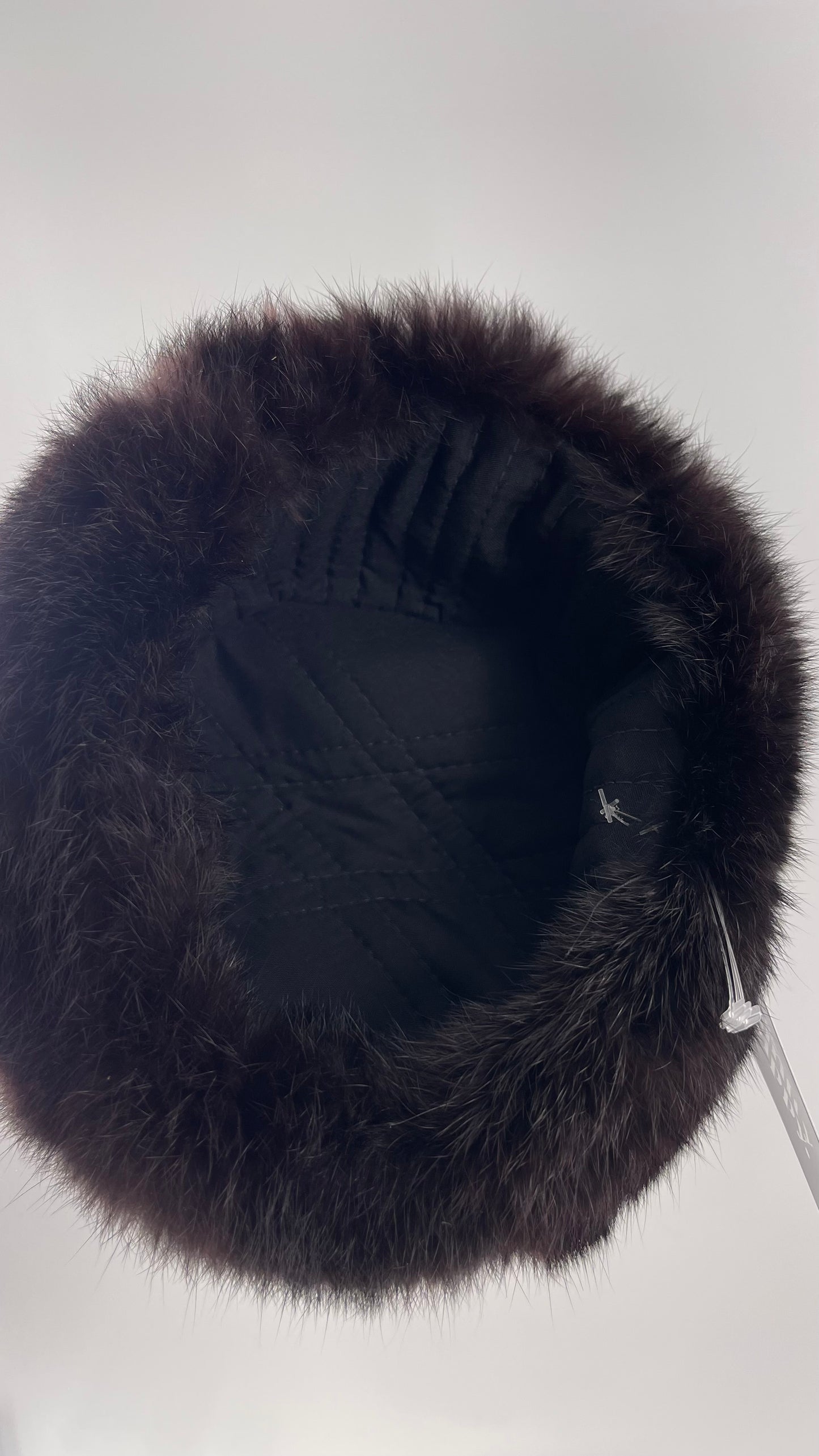 Vintage Russian Black Genuine Rabbit Fur Roller Hat with Pull Down Ear Muff Flaps