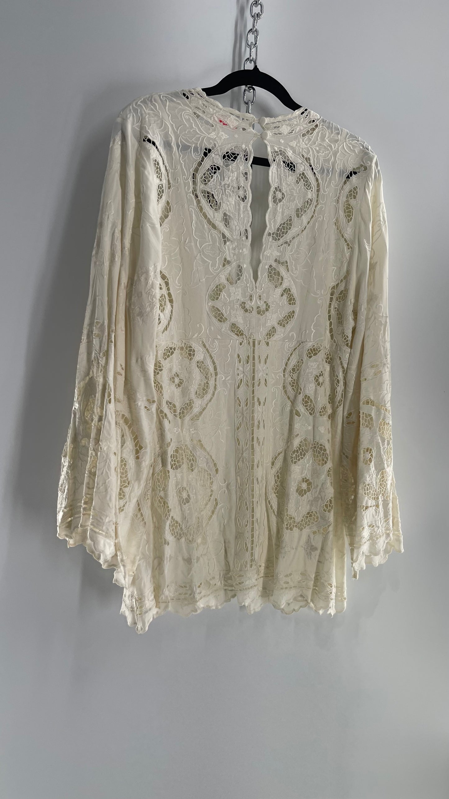 Free People Cream Lace Mini Dress (Small)