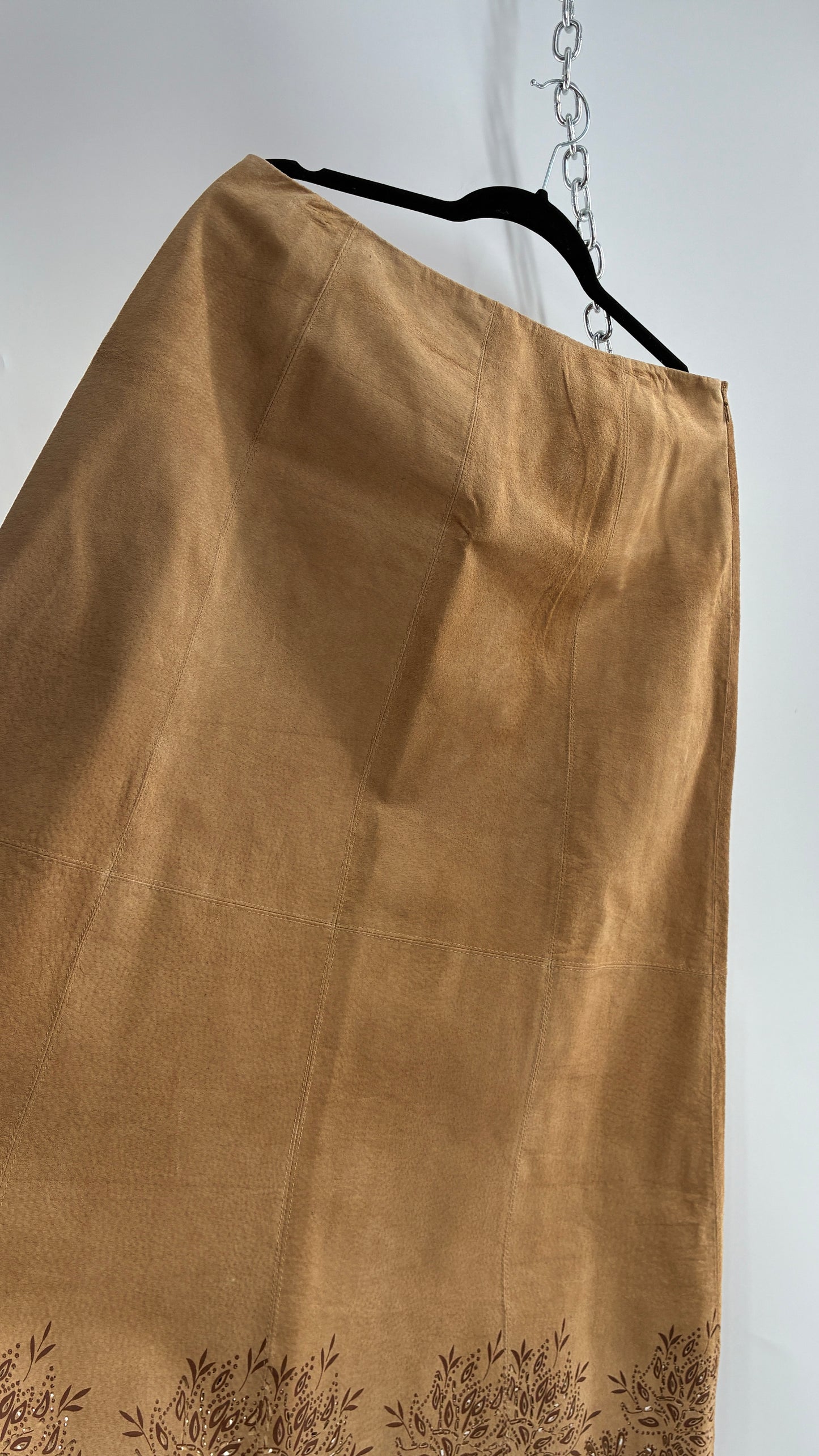 Deadstock Vintage Cold Water Creek Genuine Leather Hip Skirt with Lace Hem (14)