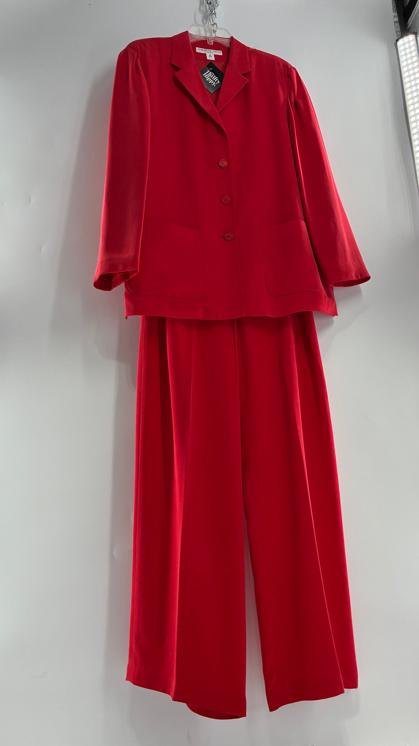 Vintage Josephine Chaus Cayenne 100% Silk Power Blazer and Wide Leg Trouser Set (12)