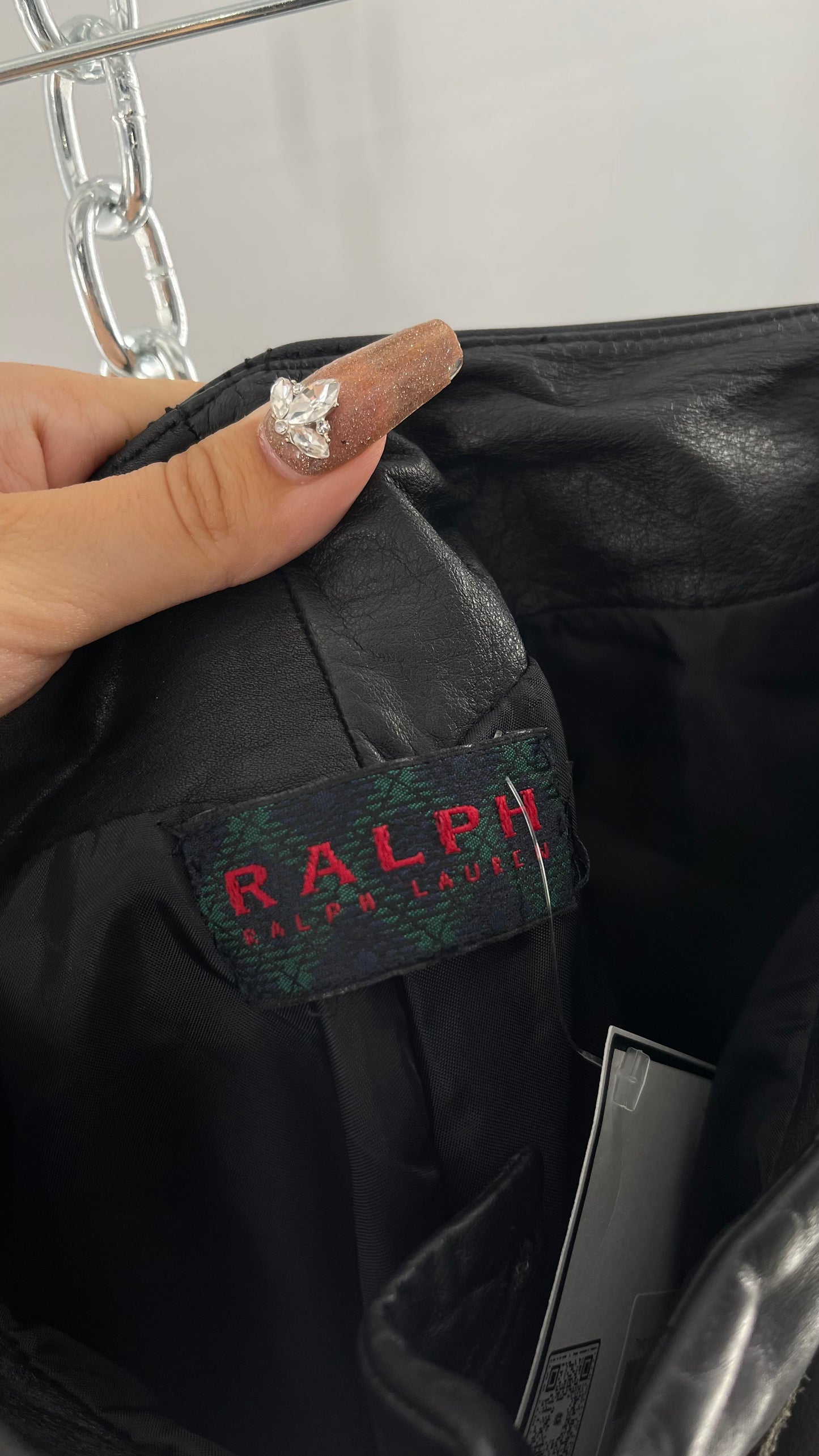 Vintage 90s RALPH Ralph Lauren Thin Leather Pants with Thread Through Grommet Detail on Waistline (4)