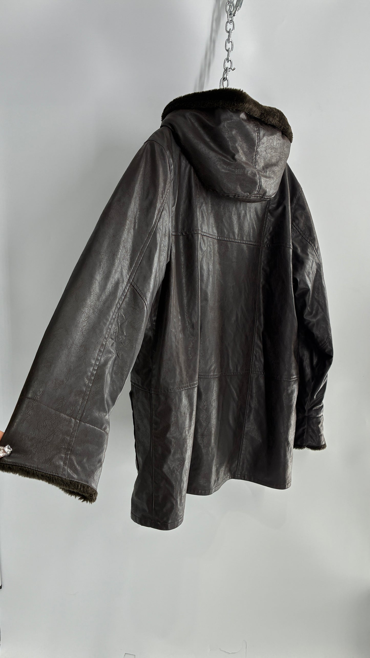 Vintage Vegan Leather FAIRWEATHER Faux Fur Lined Jacket (Large)