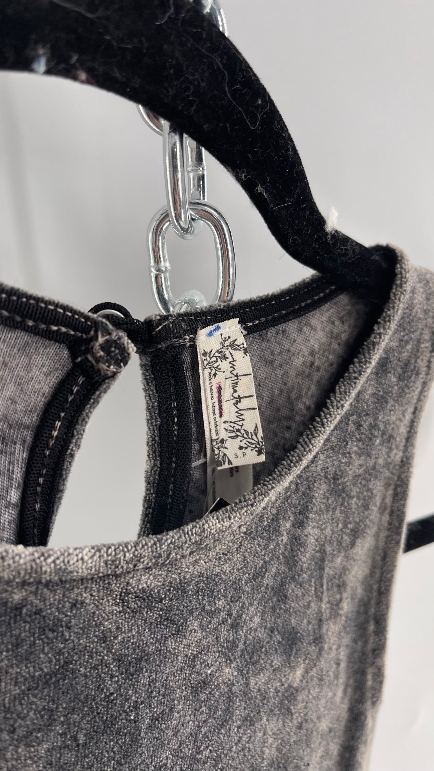 Free People Charcoal Acid Wash Velour Terry Cloth Bodysuit (Small)