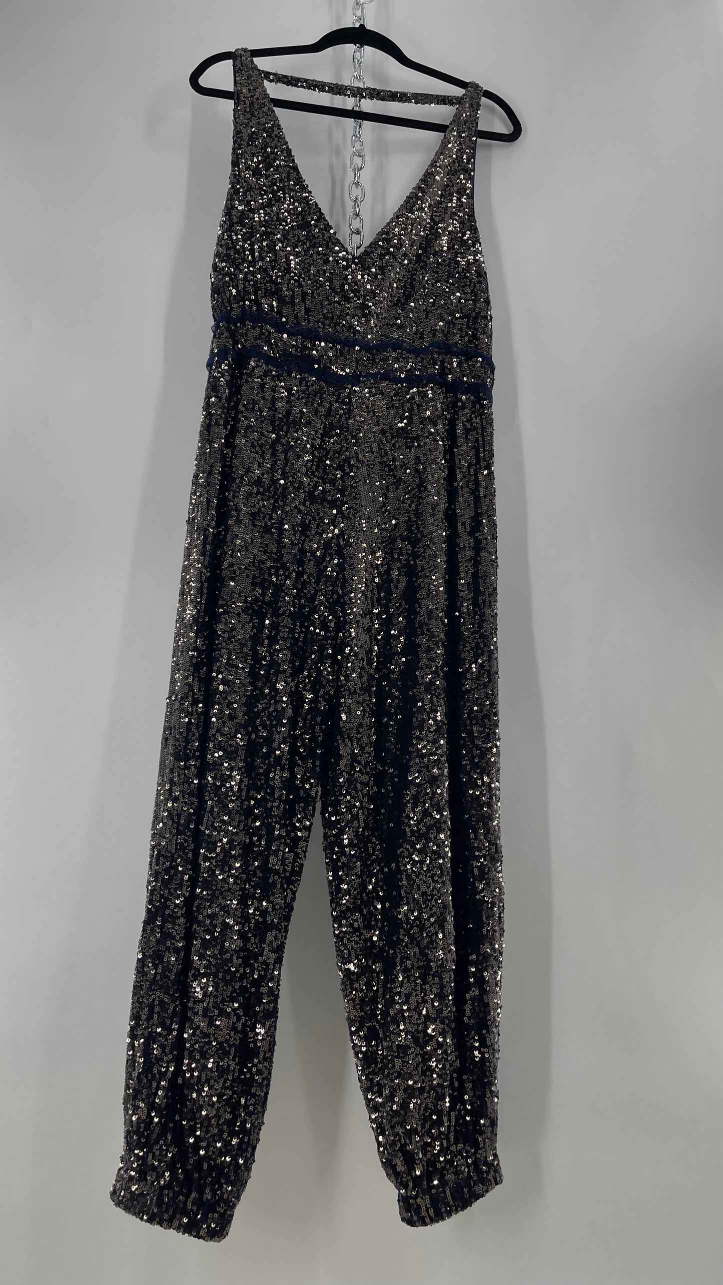 Free People Navy Sequin Jumpsuit (S)