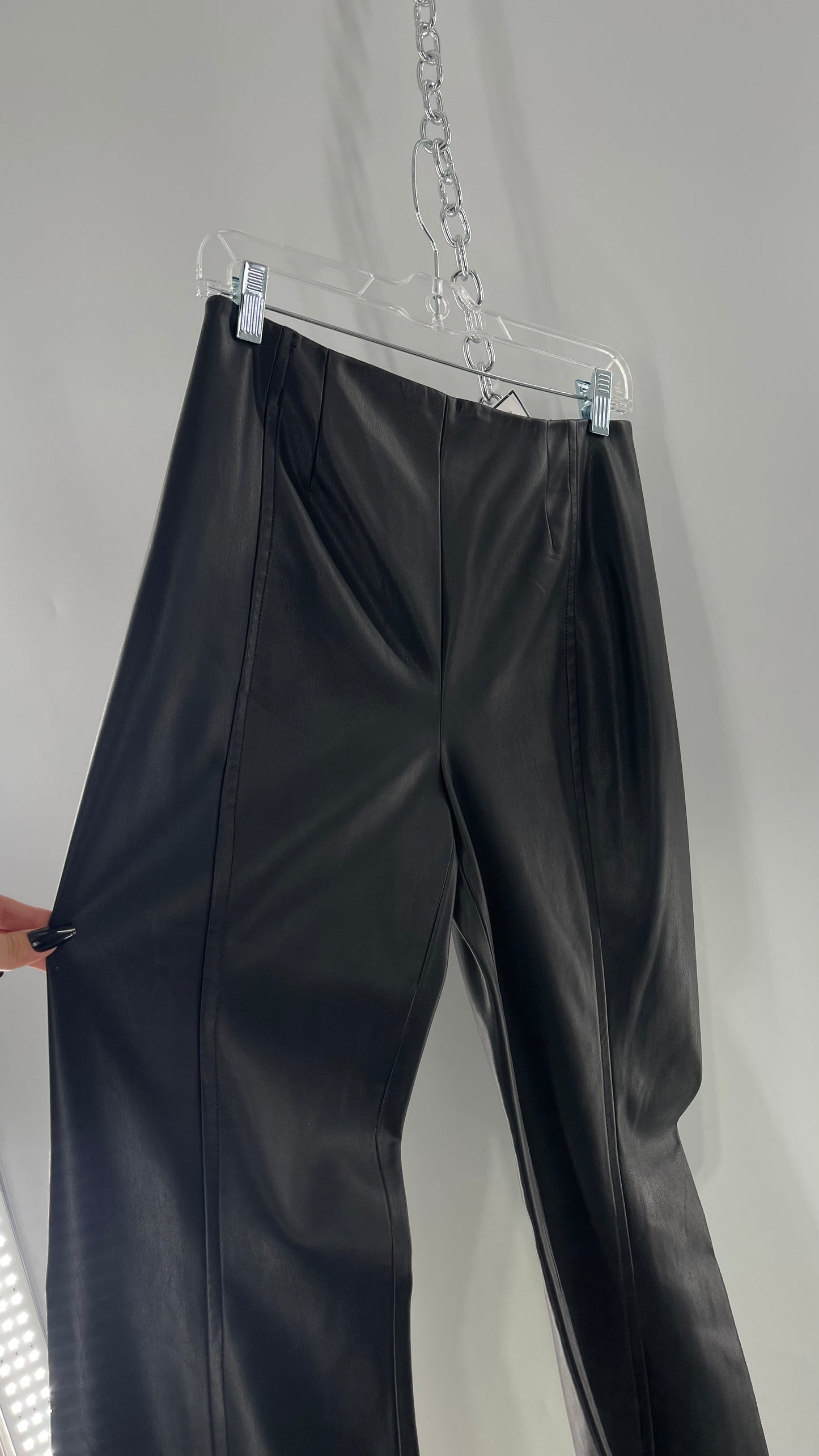 Free People Black Vegan Leather Kick Flares (28)