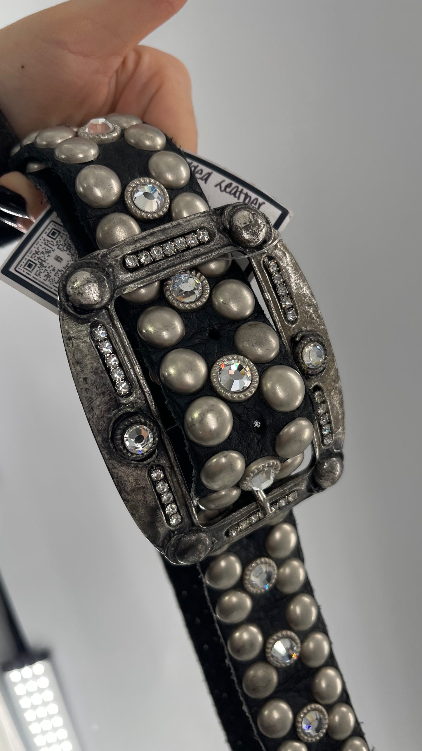 Vintage NEW Swarovski Crystal Iconic Cowboy Belt with Studded Leather Detailing (Small)