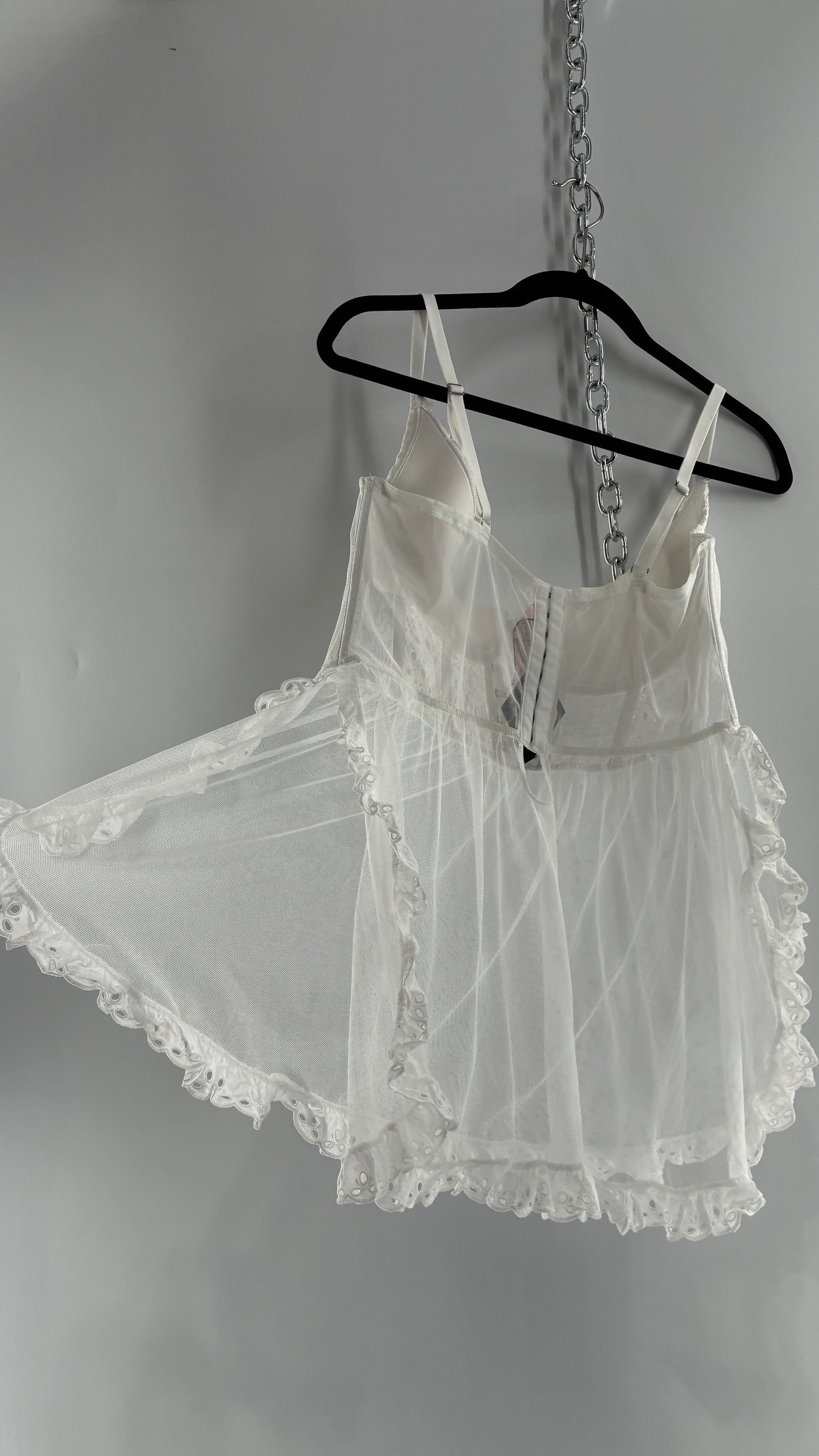 Vintage VICTORIA’S SECRET White Eyelet Lace Bustier with Mesh Skirt (XXL)