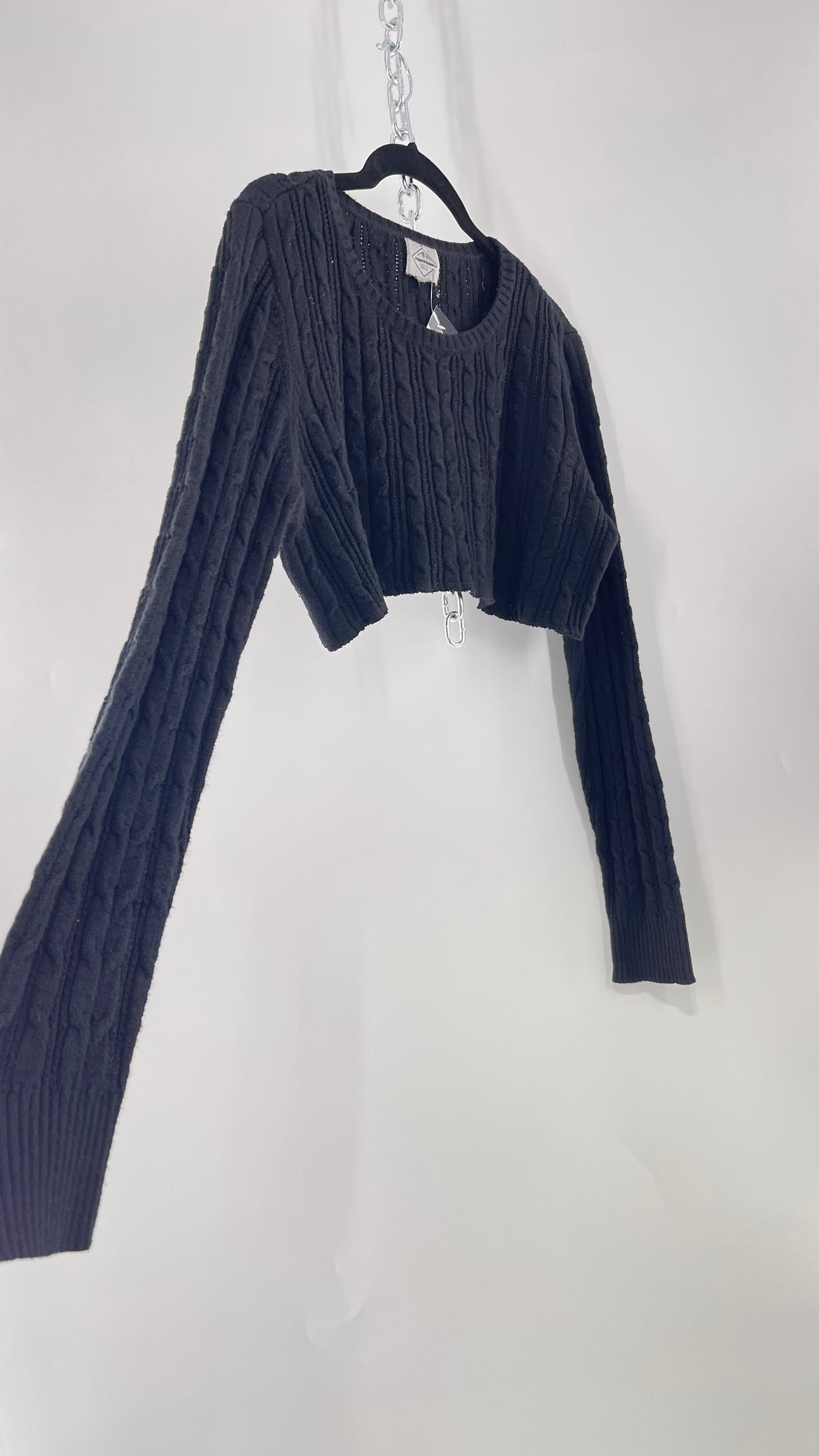 Urban Outfitters Reworked Cropped Cableknit Black Sweater (Medium)