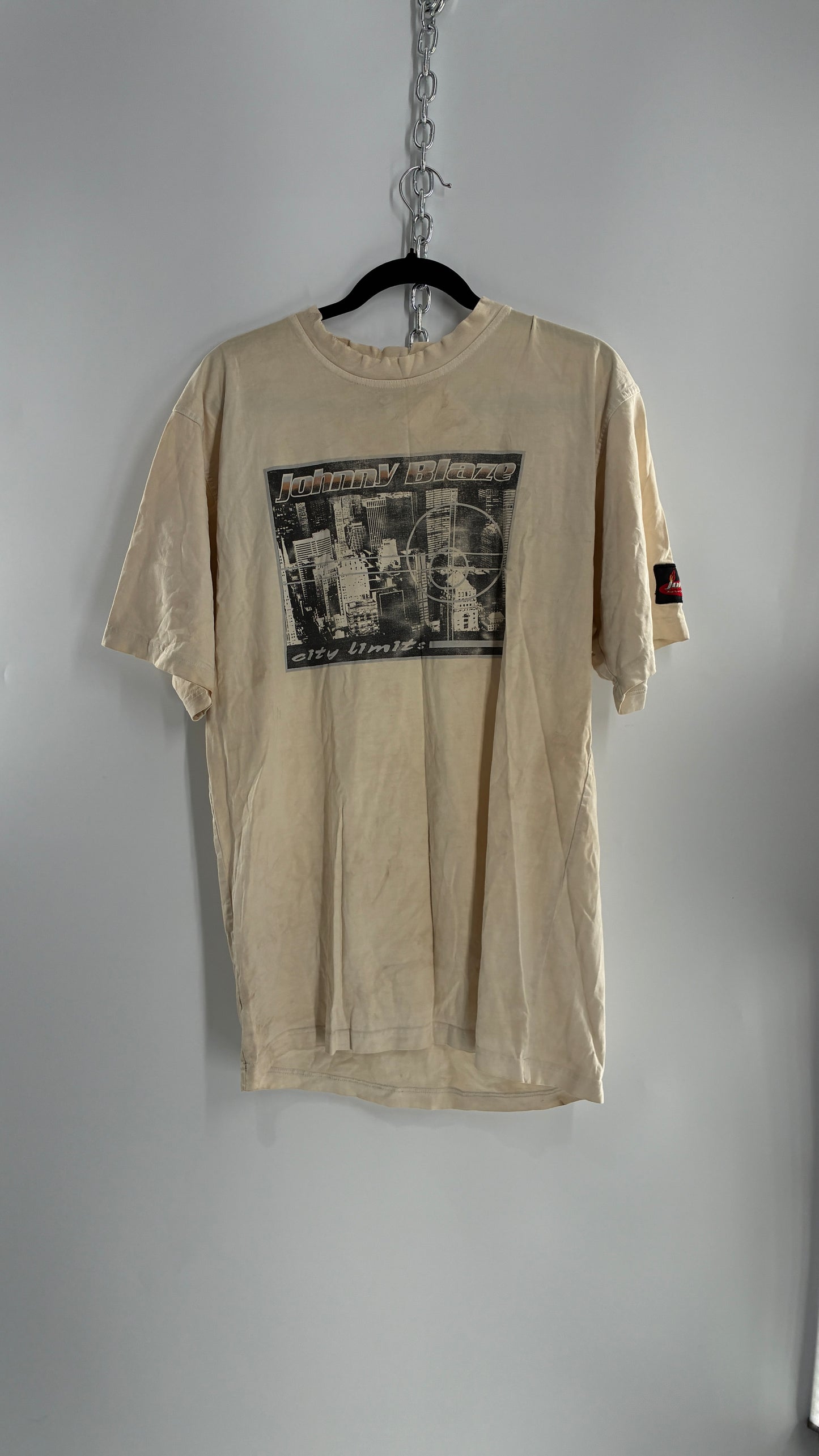 Vintage JOHNNY BLAZE Distressed, Rugged Graphic T Shirt (L)