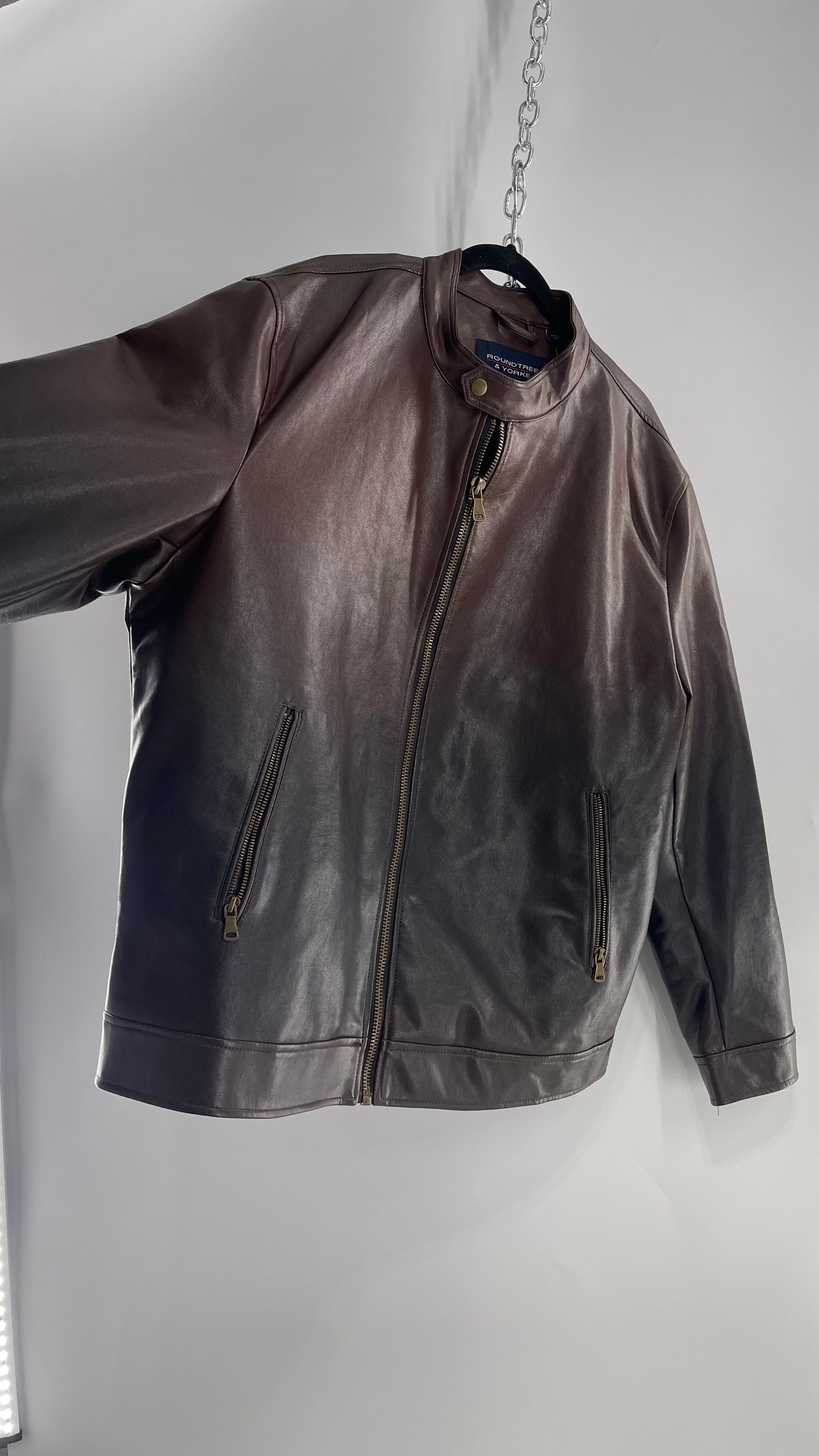 Vintage Roundtree and Yorke Vegan Leather Ombre Moto Jacket Men’s (XL)