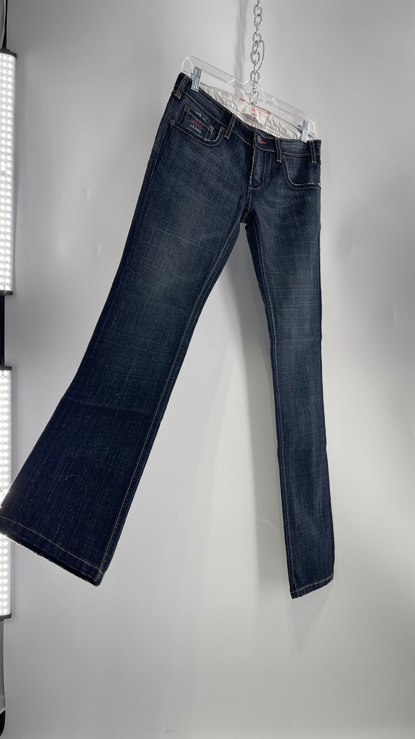 Vintage Smart AS JEANS Dark Wash with Grain and Embroidered/Embellished Kiss Rock Logo (28)
