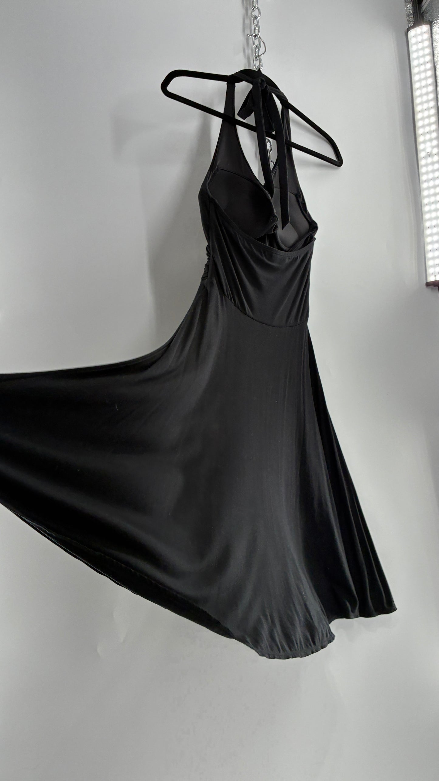 Rare Vintage Victoria’s Secret Black Jersey Knit Halter Voluminous Dress with Built in Padded Bra (34C)