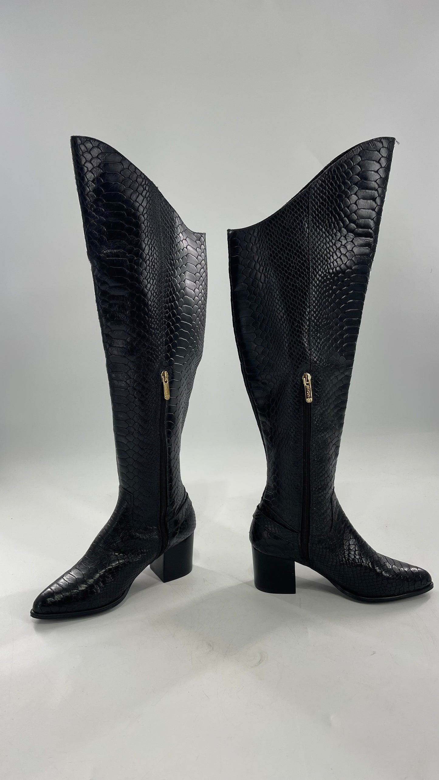 ORCADE Genuine Brazilian Leather Crocodile Embossed/Textured Knee High Boots (5)