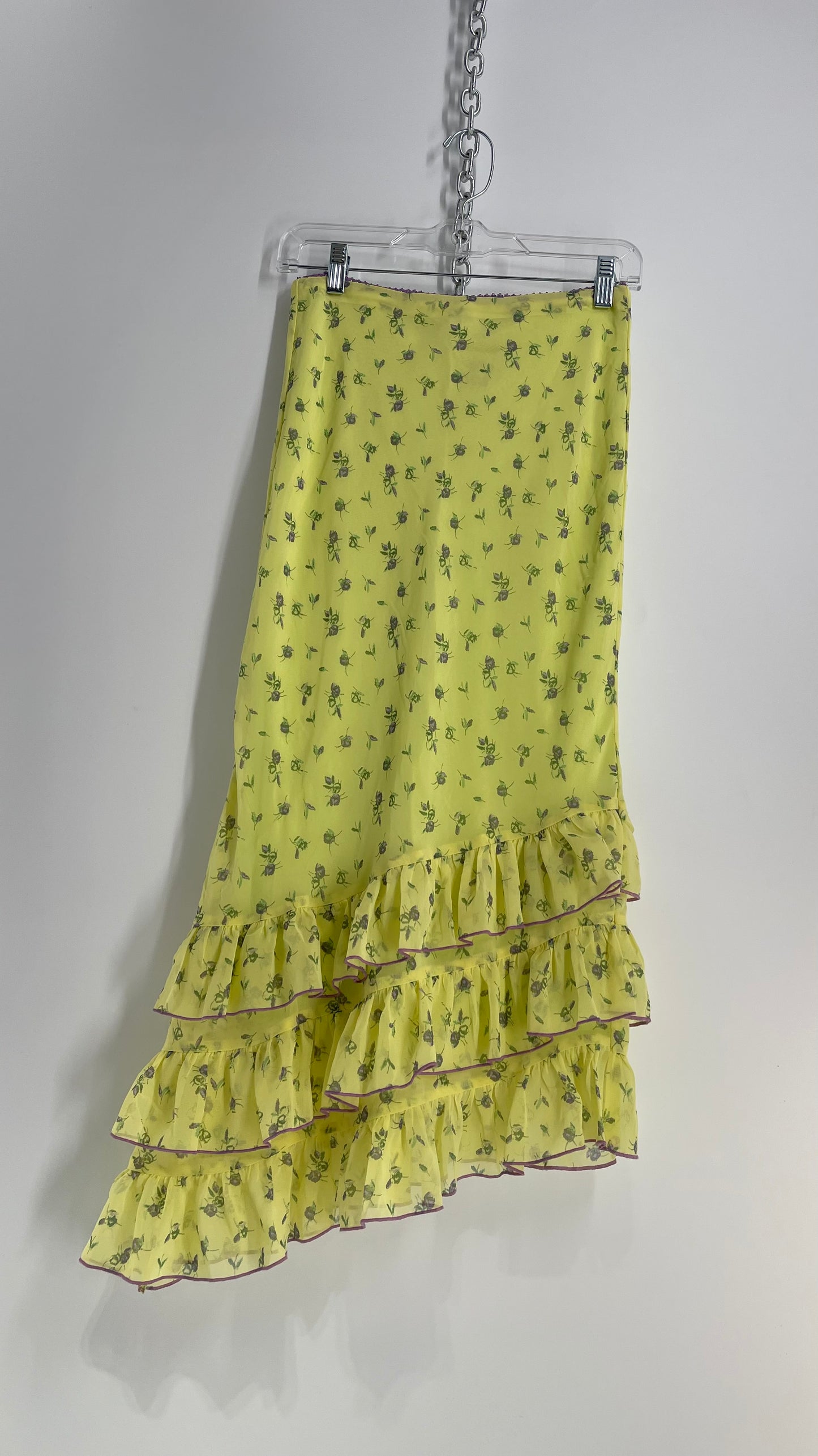 Kimchi Blue Urban Outfitters Yellow Full Length Skirt with Tiered Ruffled Skirt (Small)