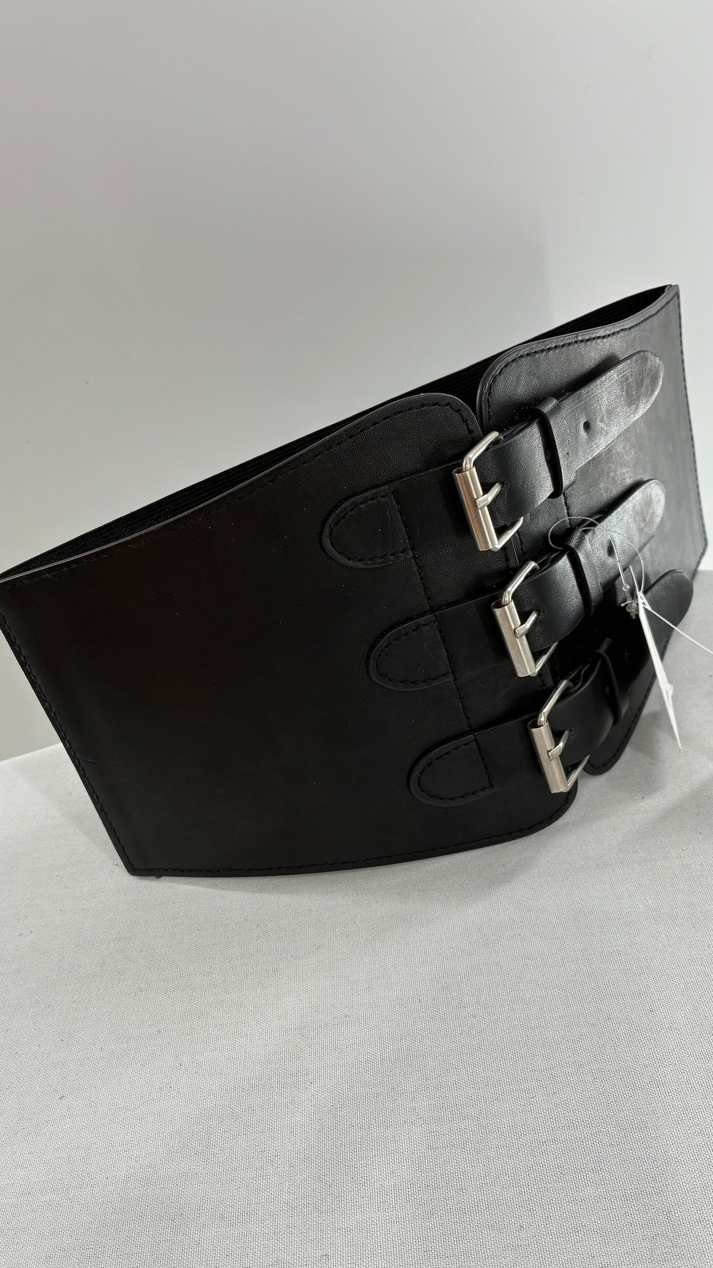 Urban Outfitters Black Corset Belt with Many Buckles and Tags Attached (One Size)