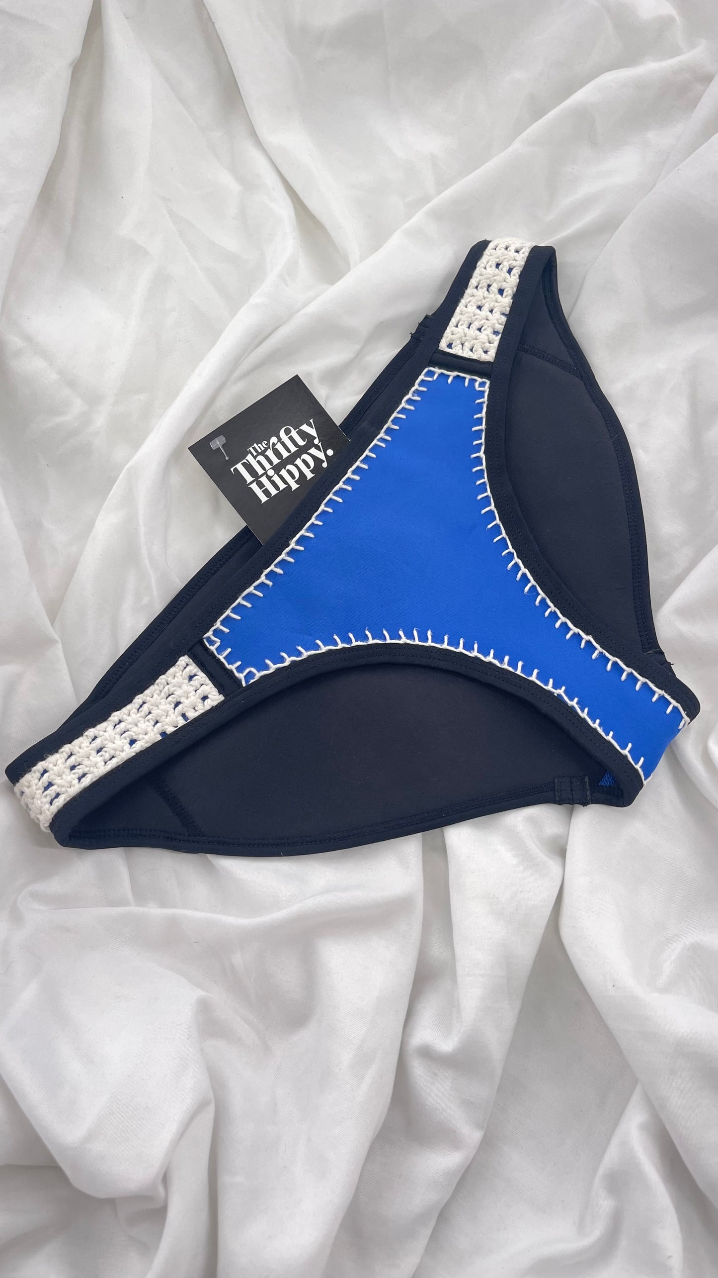 TRIANGL Swim Royal Blue and Black Neoprene Swim Bottoms with Crochet Sides (Small)