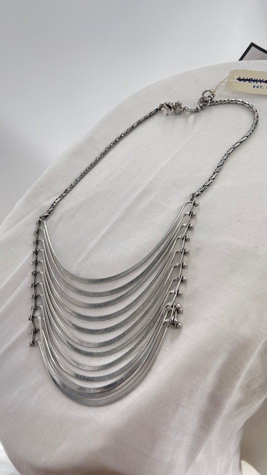 Lucky Brand Silver Metal Abstract Bracketed Layered Necklace with Tags Attached