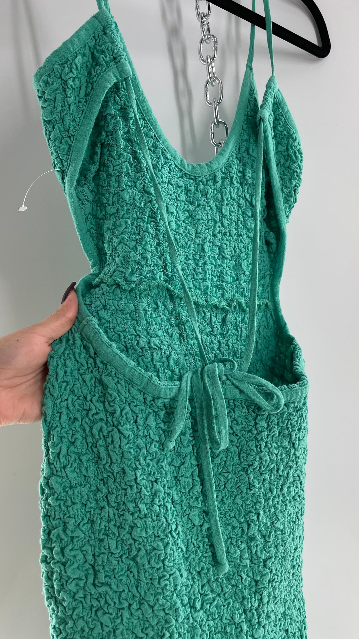 Free People Kelly Green Popcorn Maxi Dress with Low, Open Back Detail (XS)