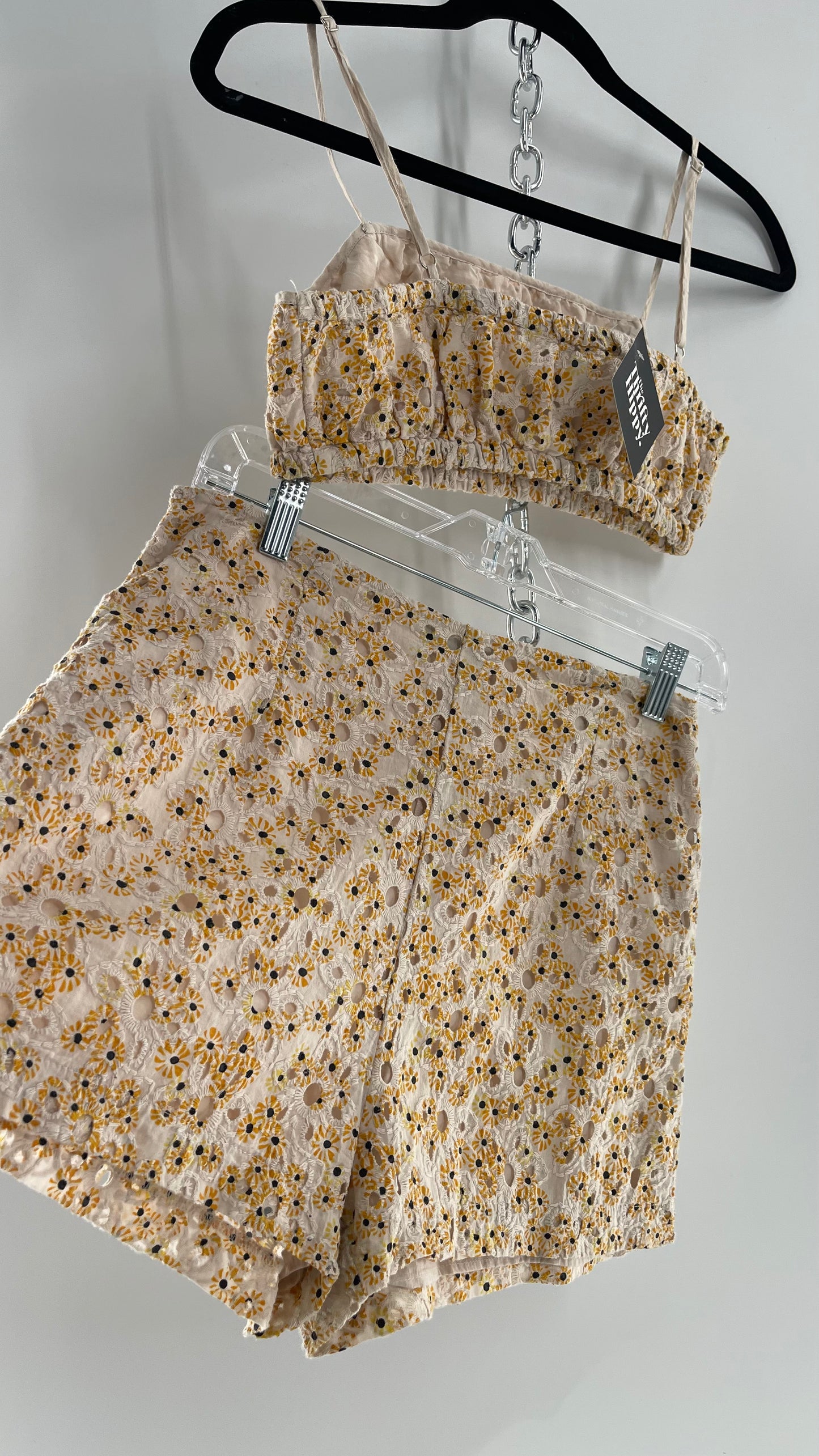 Urban Outfitters Eyelet Lace Daisy Print 2pc Shorts and Bustier Tank Set (Small Top Medium Bottoms)